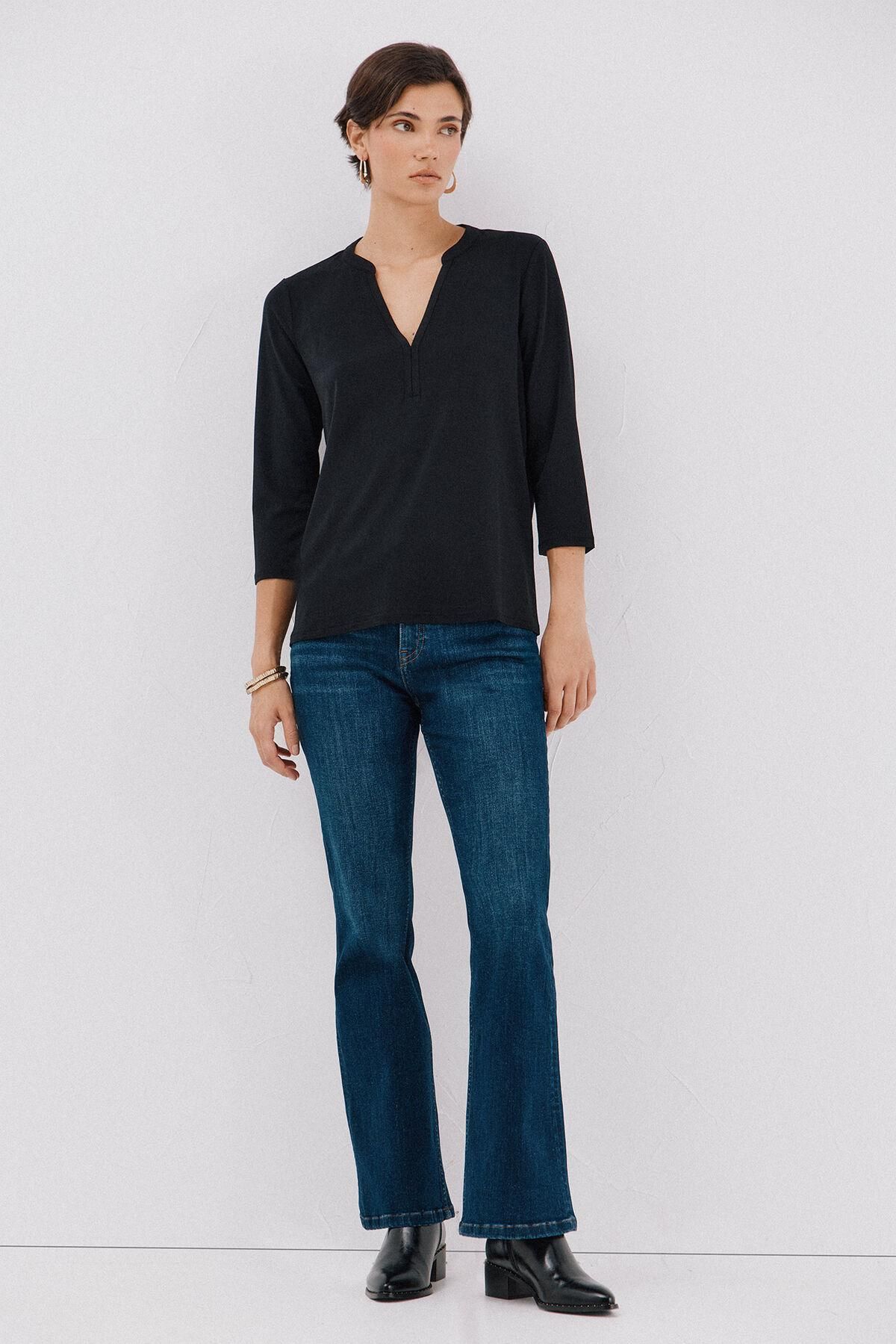 꼬르떼피엘 베이직 마오넥 7부 티셔츠 블랙 6322479 NEGRO - 상세 이미지 2