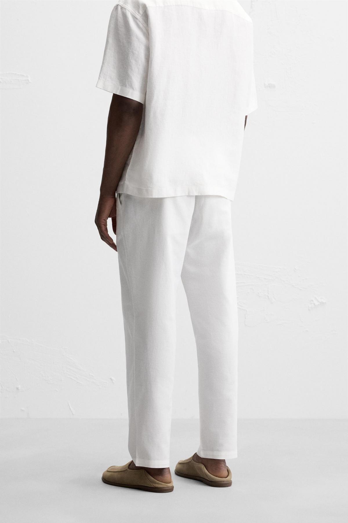 자라 코튼 린넨 릴렉스핏 팬츠 1437/450 OYSTER-WHITE - 상세 이미지 4