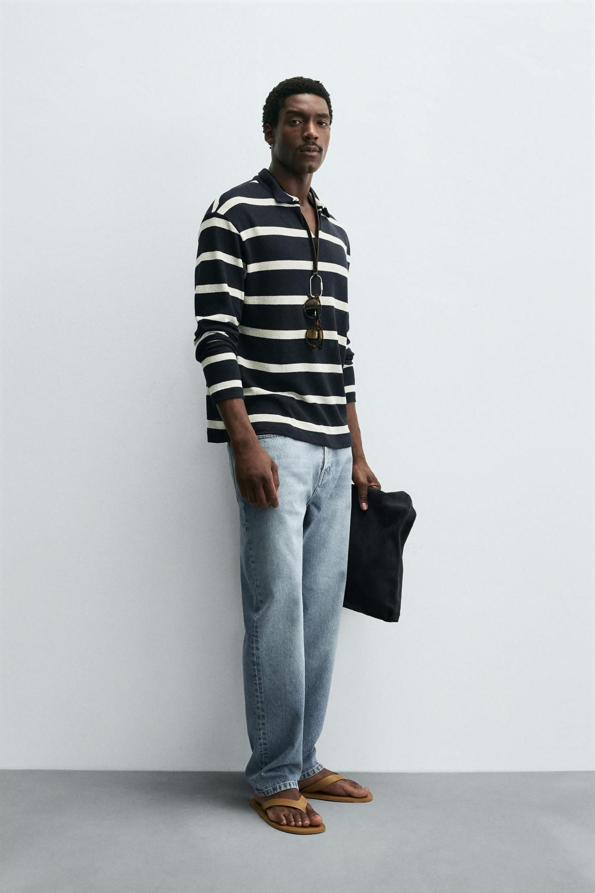 자라 스트라이프 테크니컬 긴팔 폴로 셔츠 5372/315 NAVY BLUE - 상세 이미지 5