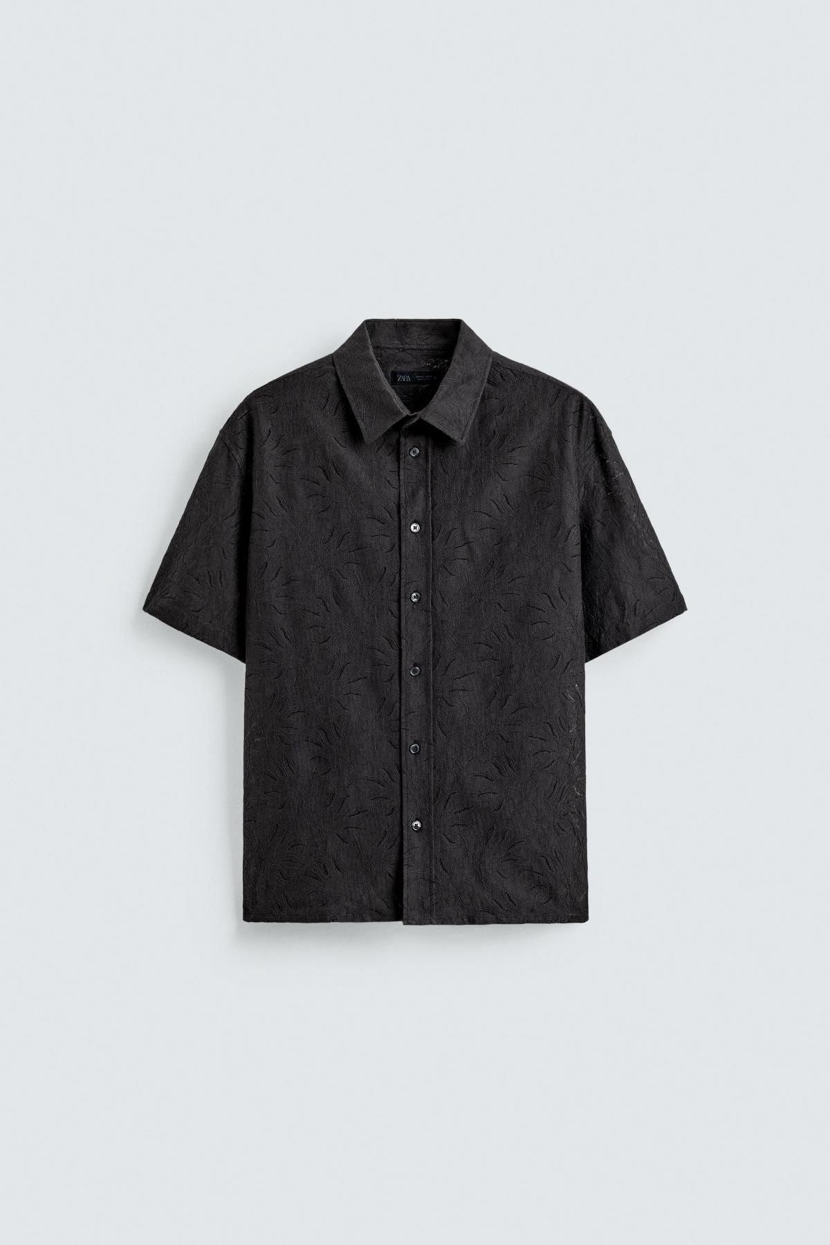 자라 플로럴 자가드 릴랙스핏 반팔 셔츠 7545/364 DARK GREY - 메인 이미지
