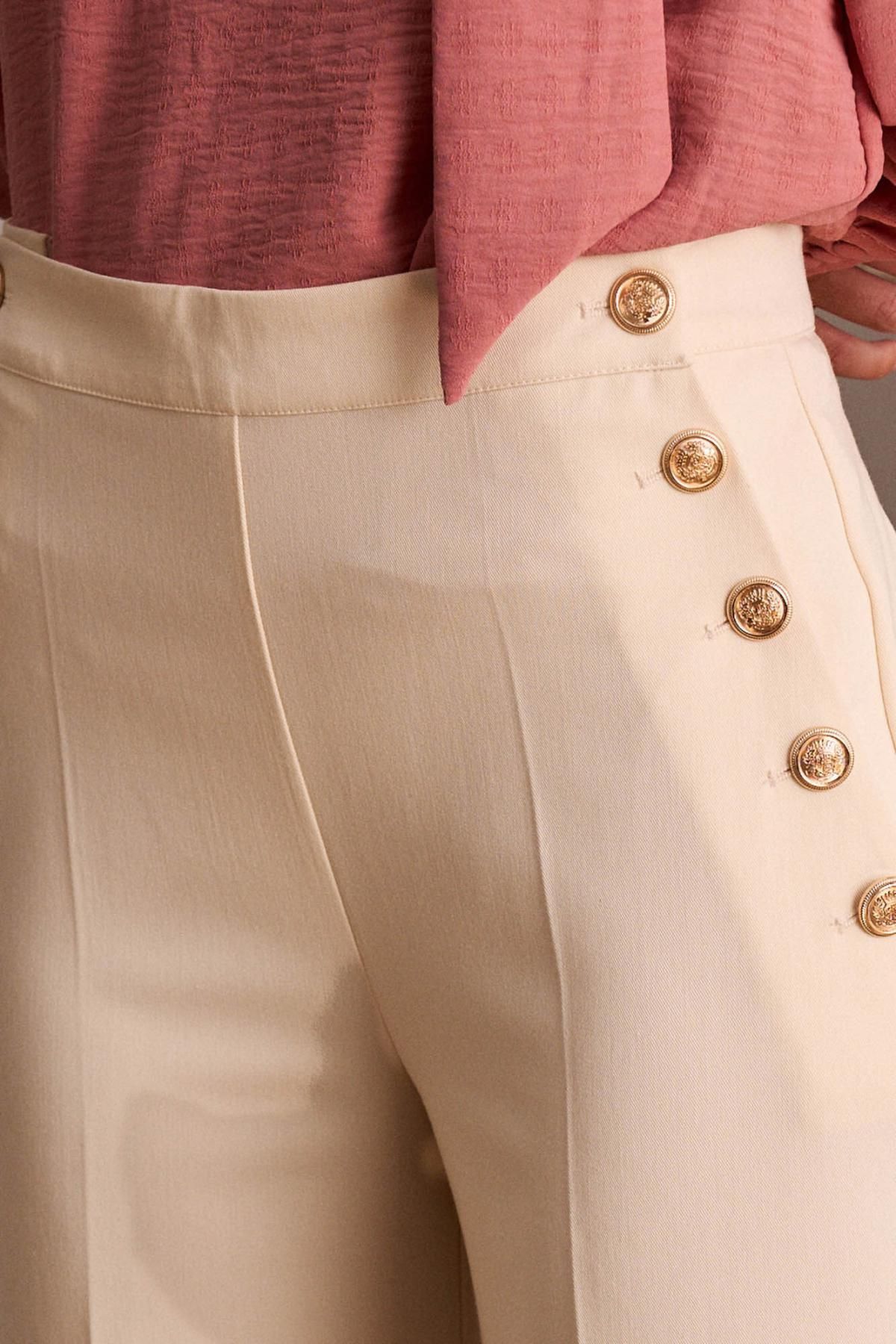폴린에무아 골드버튼 스트레이트핏 코튼 와이드 팬츠 3722211 BEIGE - 상세 이미지 3