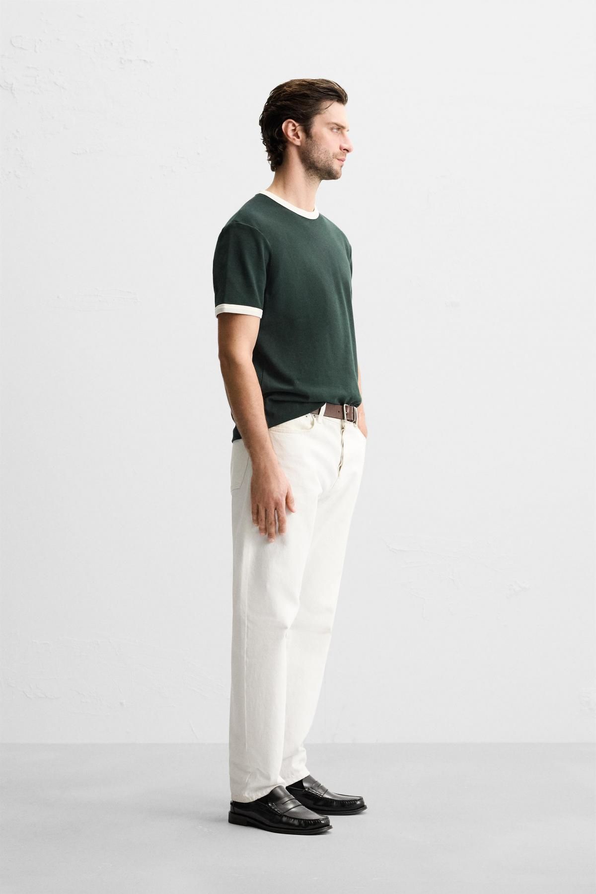 자라 베이직 배색 골지 티셔츠 0761/412 DARK GREEN - 상세 이미지 5