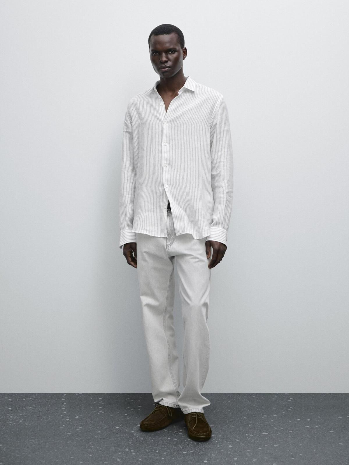 마시모두띠 스트라이프 린넨 슬림핏 긴팔셔츠 0166/731 WHITE - 상세 이미지 2