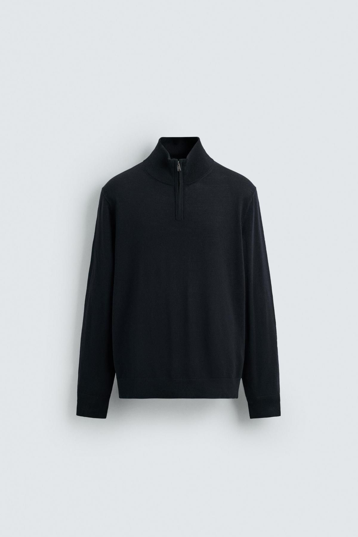 자라 프리미엄 울 지퍼넥 니트 스웨터 4216/330 NAVY BLUE - 메인 이미지