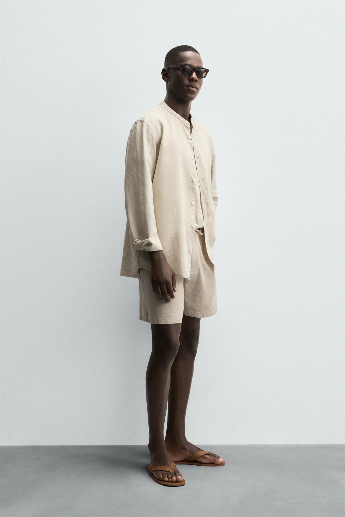 자라 리넨블렌드 미니멀 밴딩 버뮤다 반바지 4302/301 LIGHT BEIGE - 상세 이미지 5