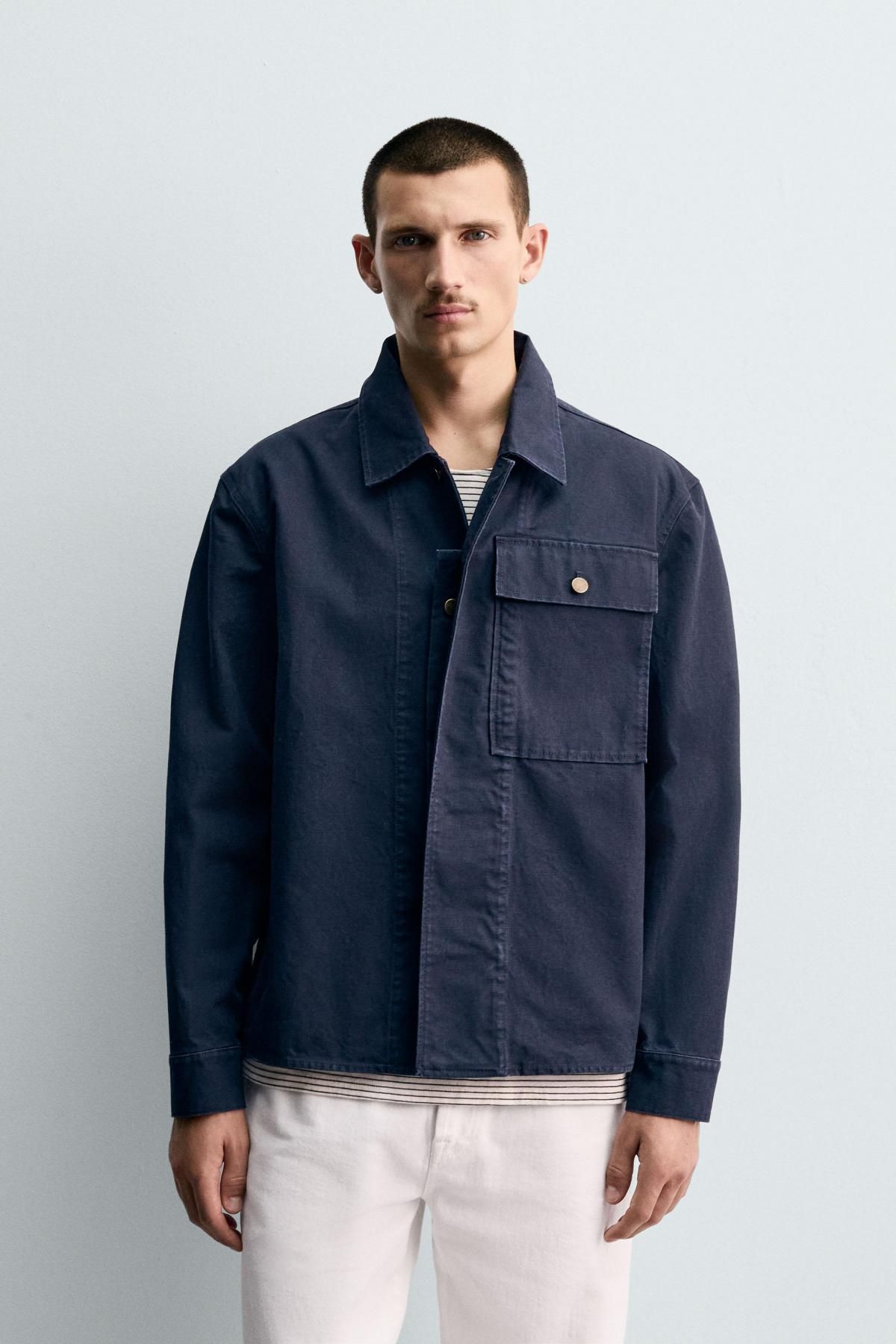 자라 테크니컬 캔버스 포켓 오버셔츠 7563/237 NAVY BLUE - 상세 이미지 3