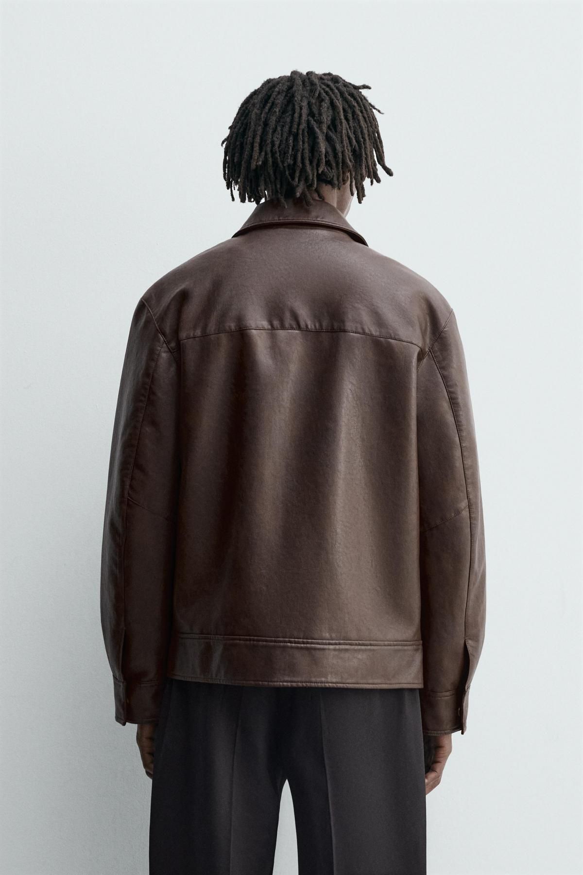 자라 테크니컬 페이크 레더 오버셔츠 자켓 3548/160 BROWN - 상세 이미지 4