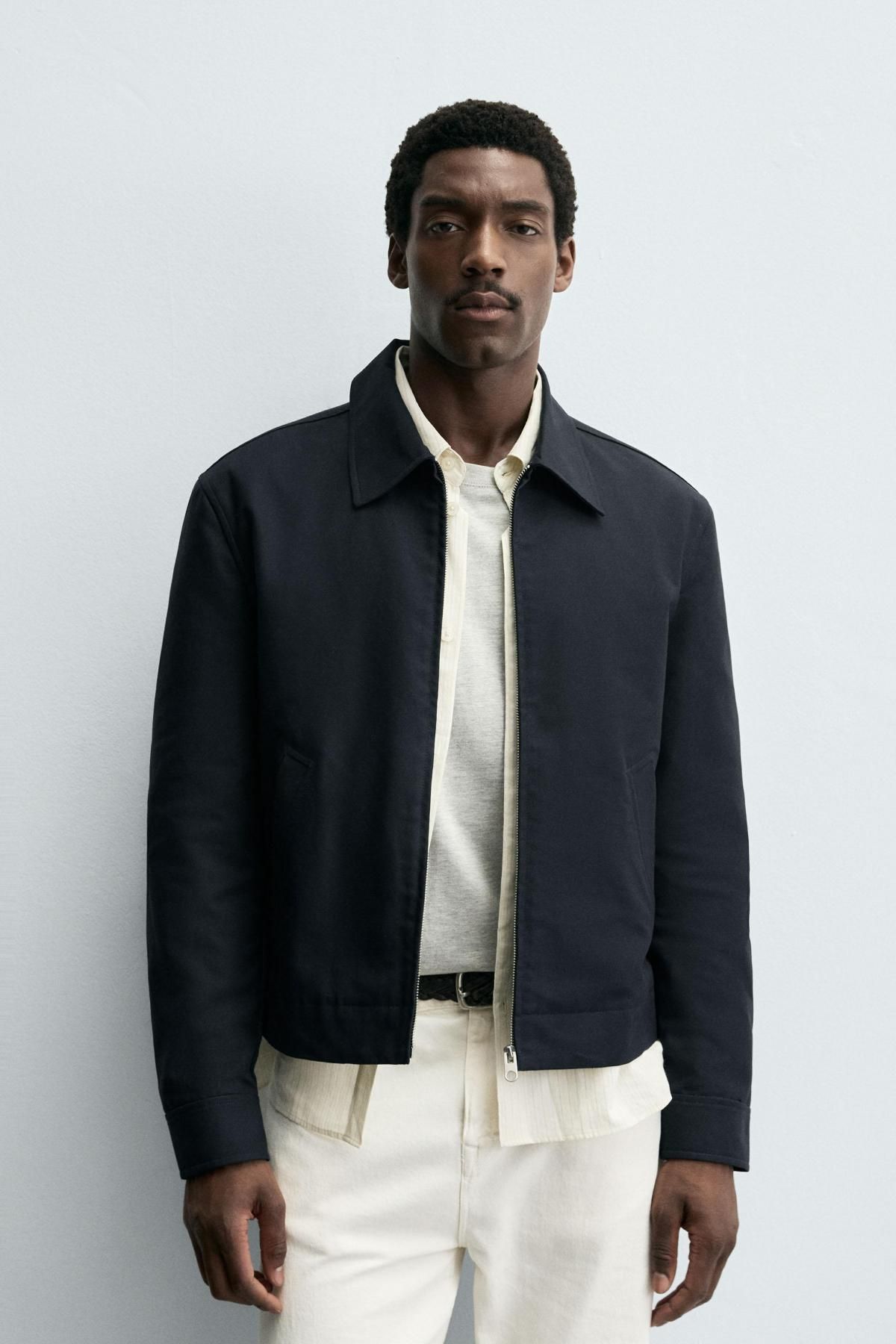 자라 미니멀 크롭핏 코튼 테일러드 재킷 3046/370 NAVY BLUE - 상세 이미지 3