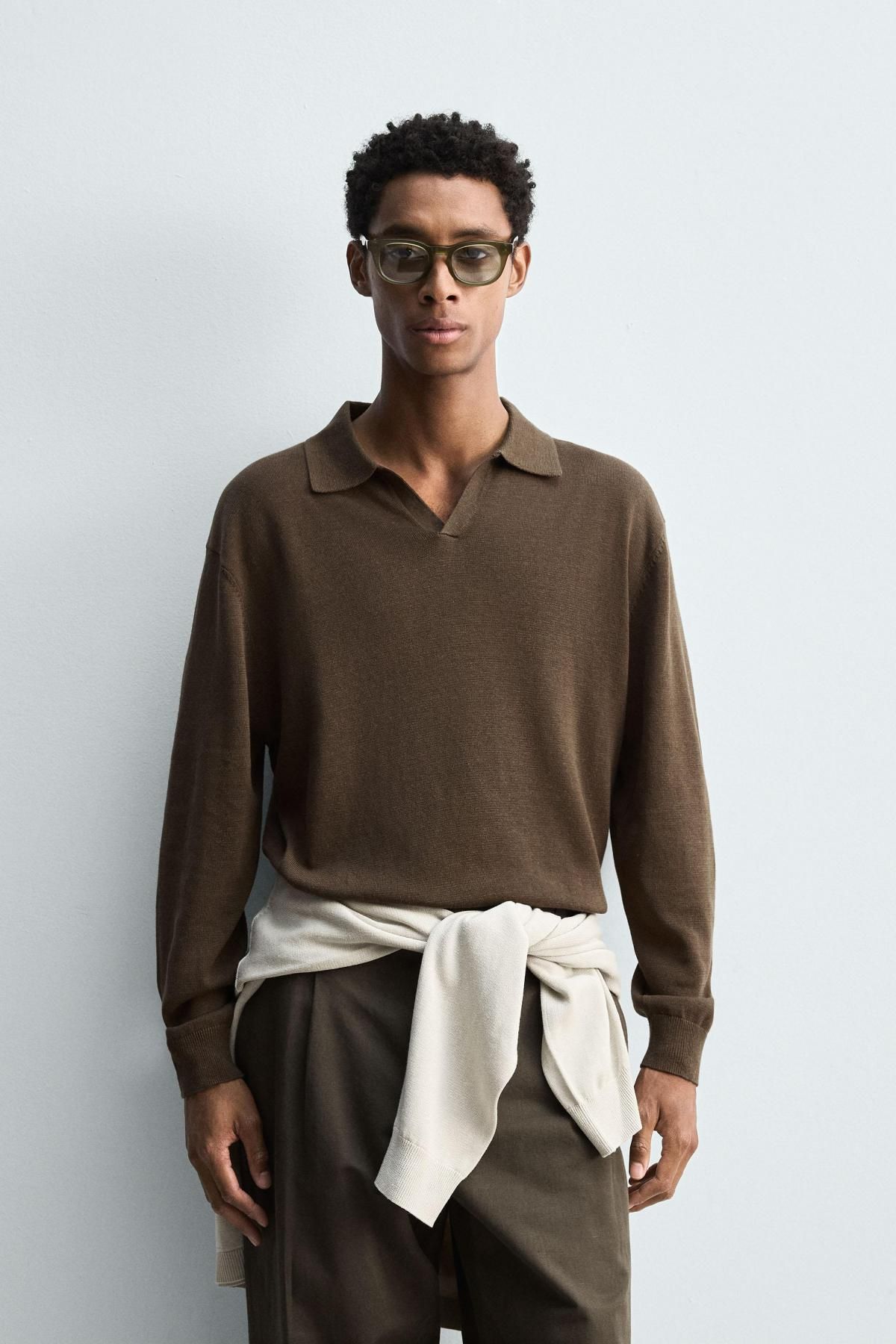 자라 브라운 코튼 헴프 레귤러핏 니트 긴팔 폴로셔츠 2893/305 BLACK / BROWN - 상세 이미지 3
