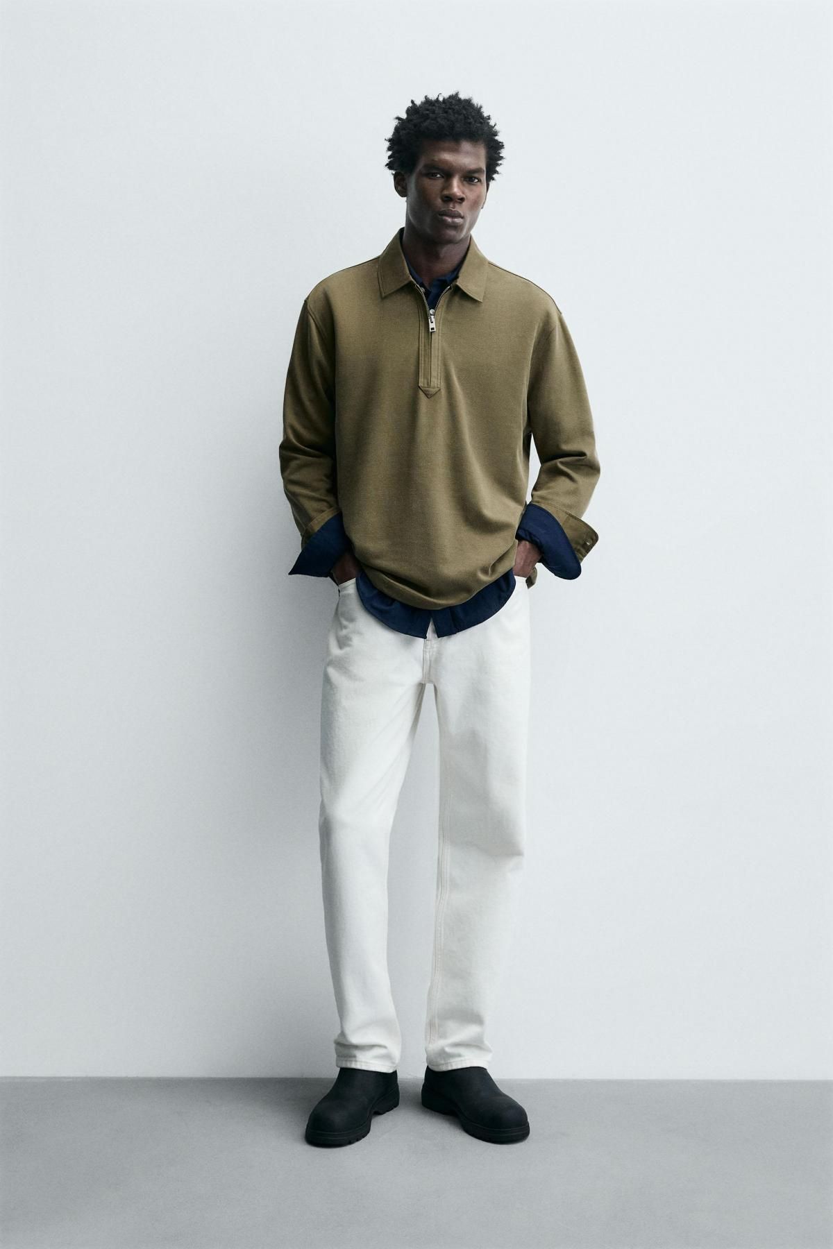 자라 테크니컬 피케 워싱 긴팔 폴로 셔츠 4092/356 WASHED GREEN - 상세 이미지 2
