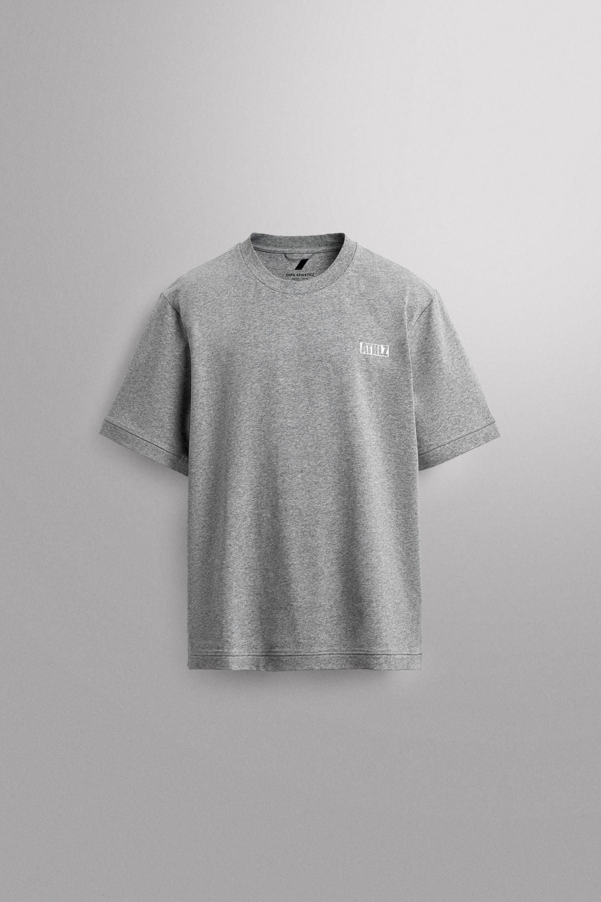 자라 테크니컬 그래픽 프린트 라운드 반팔 트레이닝 티셔츠 8054/306 GREY MARL - 메인 이미지