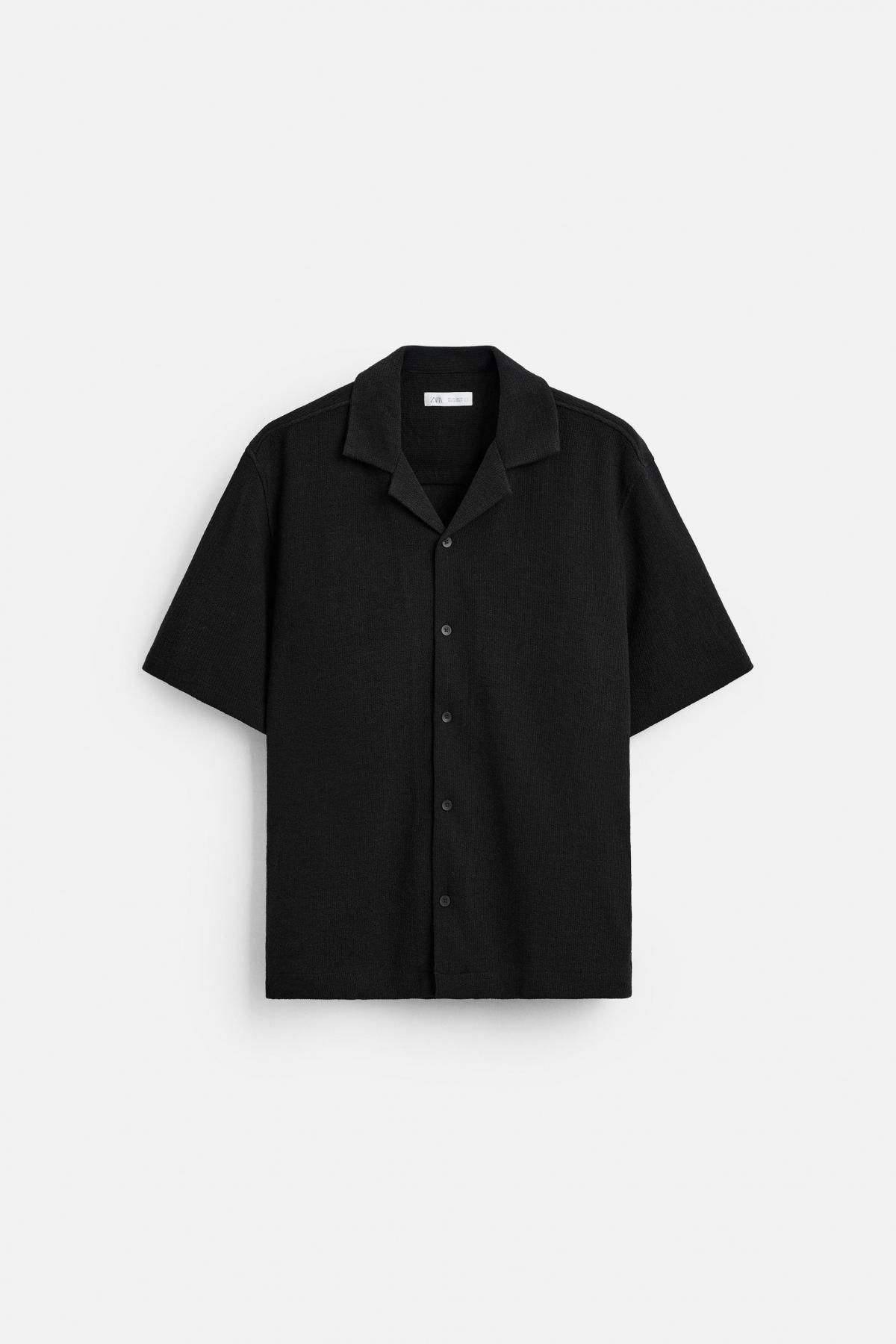 자라 미니멀 텍스처 반팔 캠프카라 셔츠 7545/376 BLACK - 메인 이미지