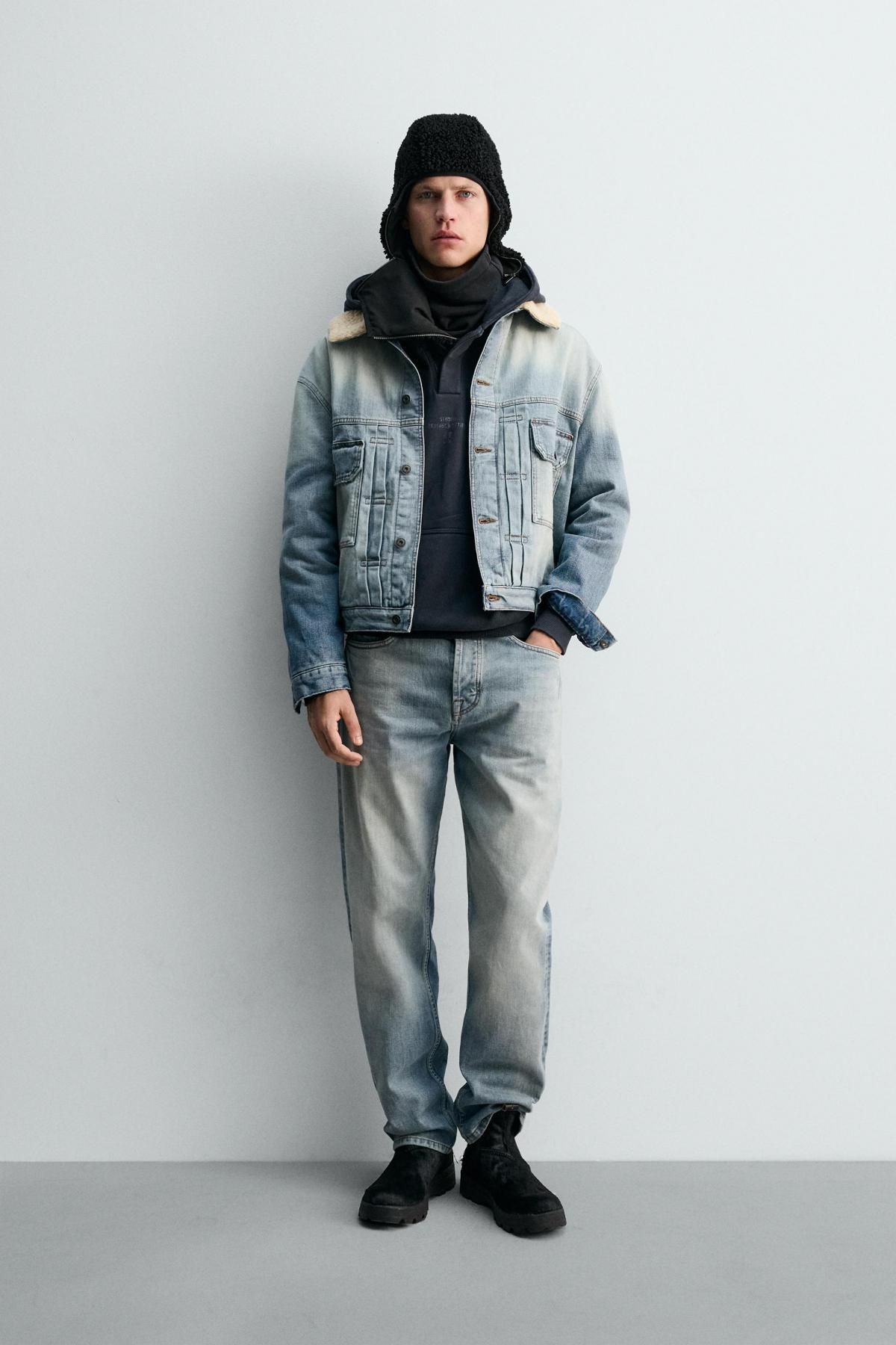 자라 퍼 카라 플리츠 크롭 데님 재킷 3991/355 MID-BLUE - 상세 이미지 2