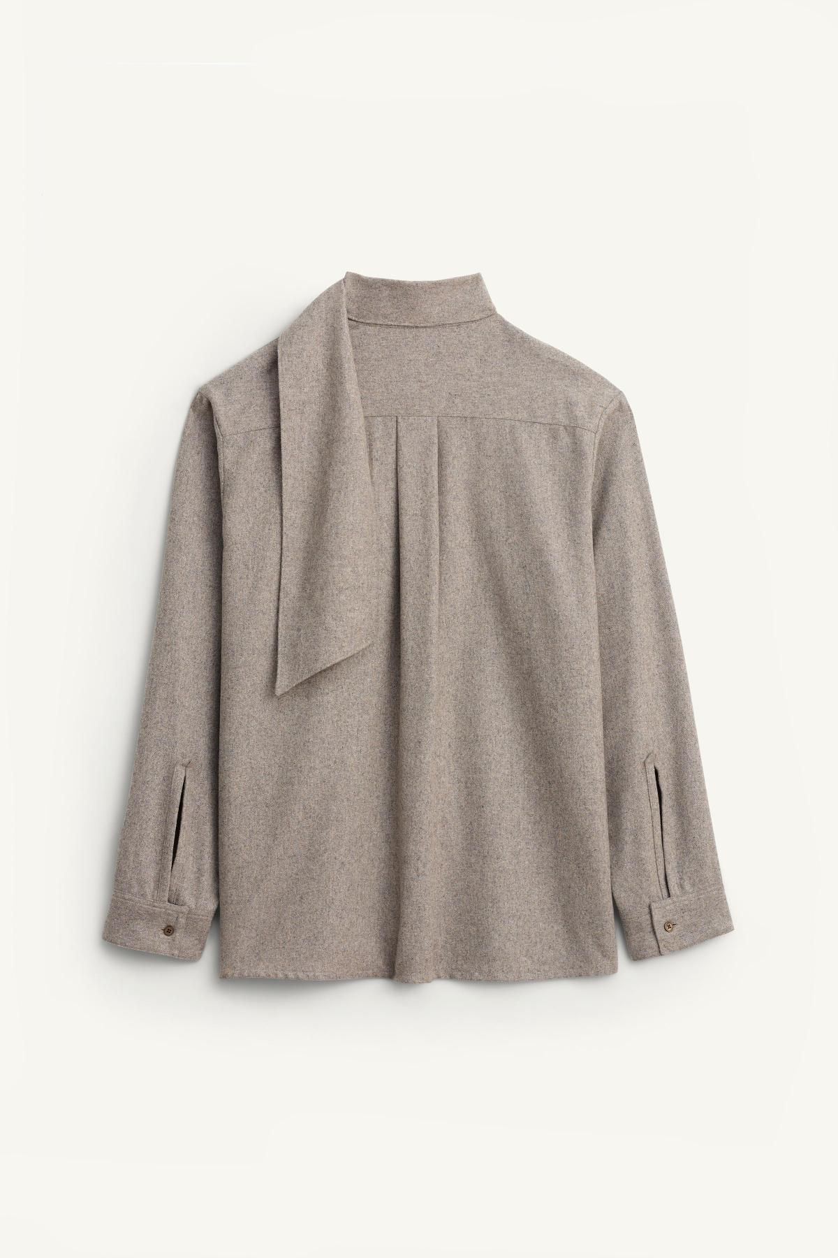 자라 한정판 오버핏 라운드넥 스카프 오버셔츠 5813/054 GREY MARL 이미지 7