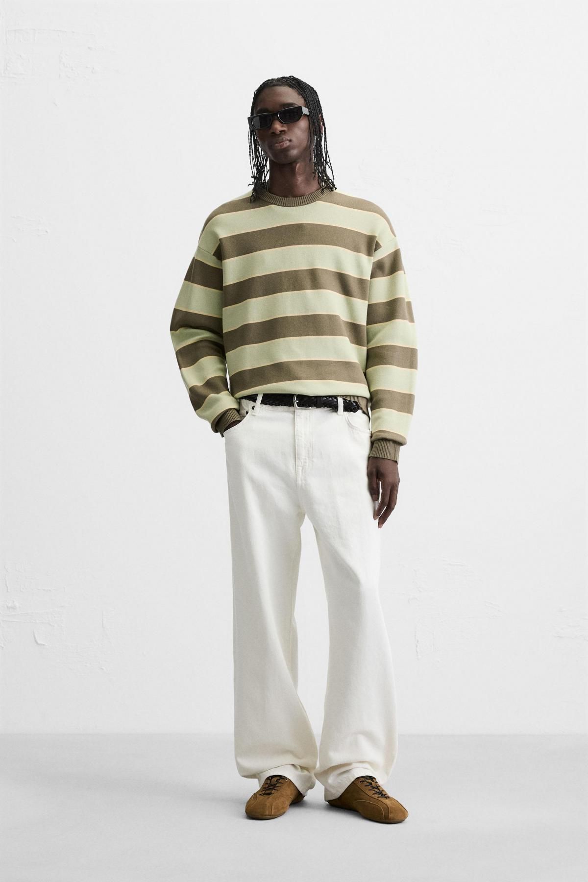 자라 스트라이프 소프트 라운드 니트 스웨터 5755/325 GREEN STRIPE - 상세 이미지 2