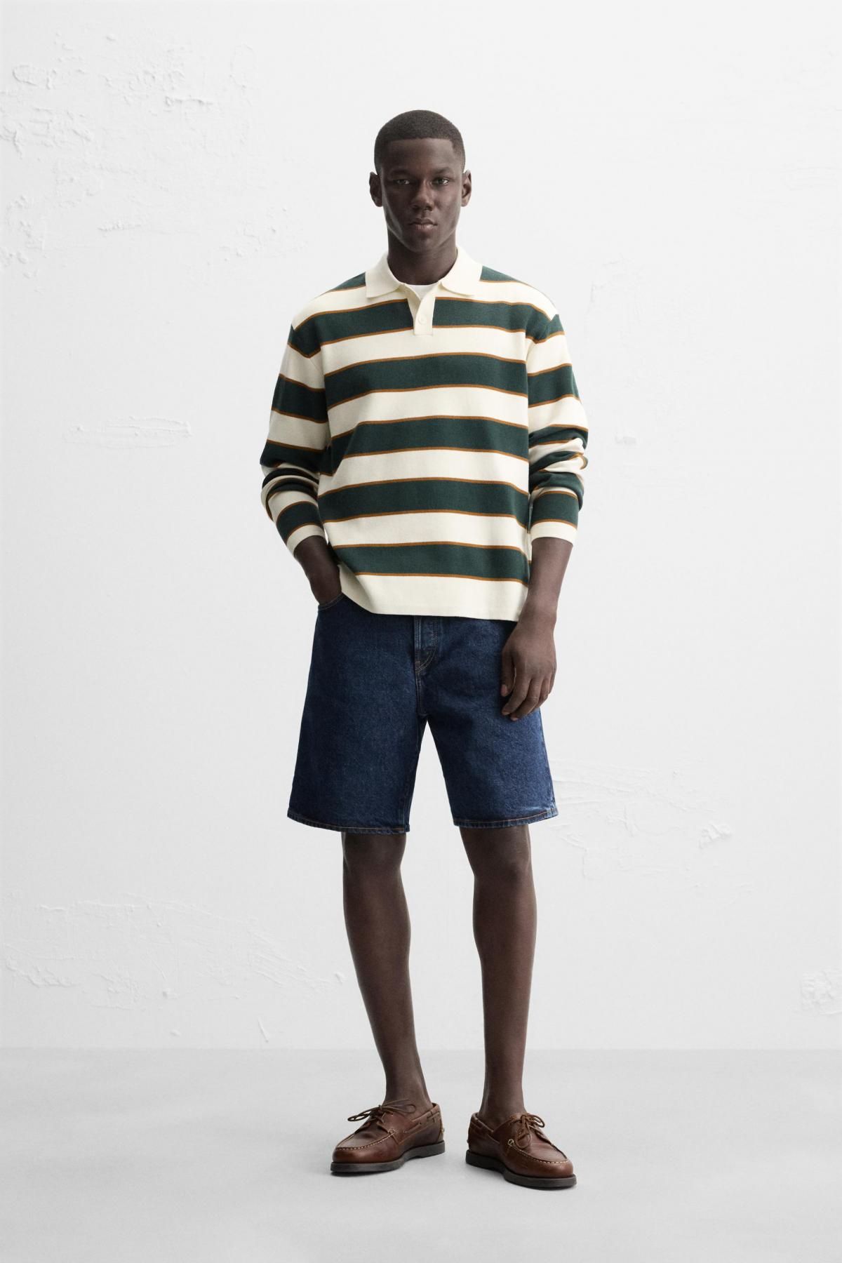자라 스트라이프 소프트 니트 폴로 셔츠 5536/320 GREEN STRIPE - 상세 이미지 2