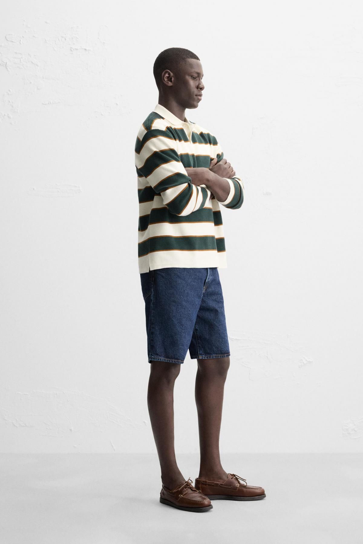 자라 스트라이프 소프트 니트 폴로 셔츠 5536/320 GREEN STRIPE - 상세 이미지 5