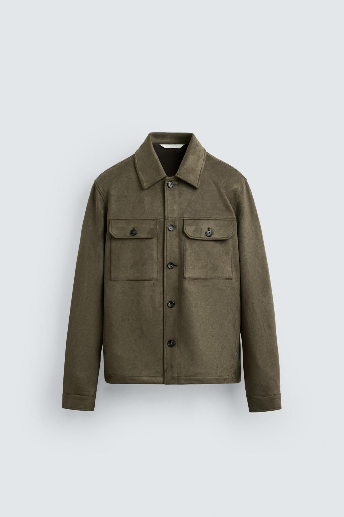 자라 테크니컬 페이크 스웨이드 오버셔츠 3046/500 OLIVE GREEN - 메인 이미지
