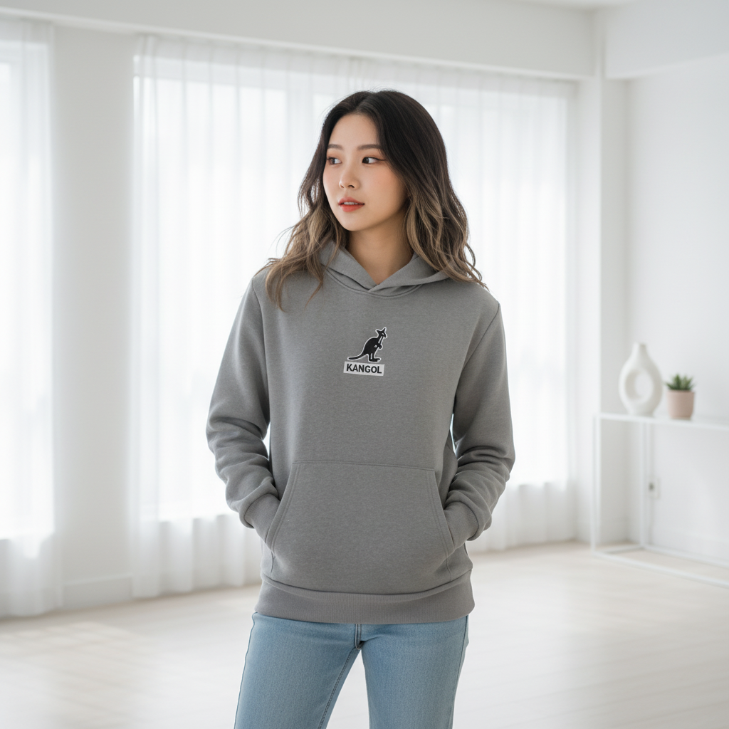 캉골 후드티 남녀공용 커플 로고 그레이, M - 상세 이미지 4