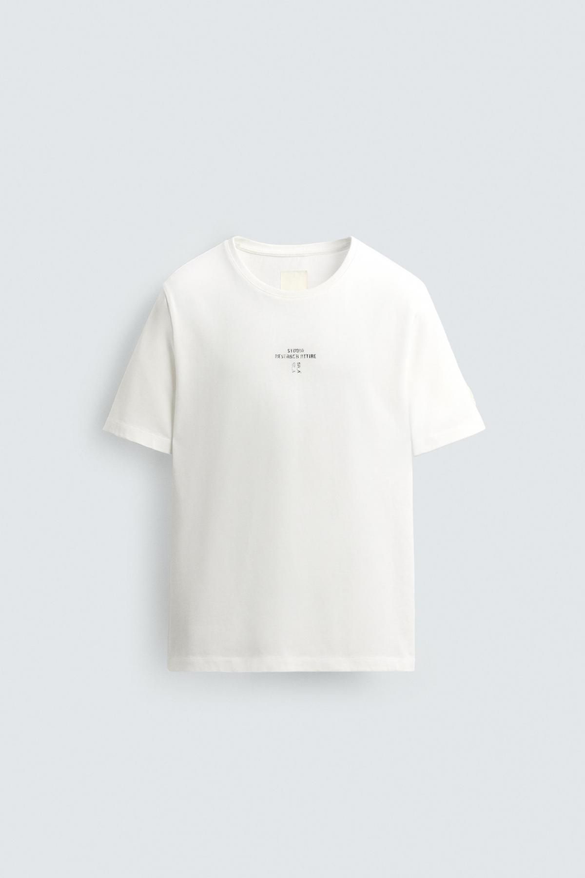 자라 슬림핏 테크니컬 로고 반팔 티셔츠 0722/327 OYSTER-WHITE - 메인 이미지