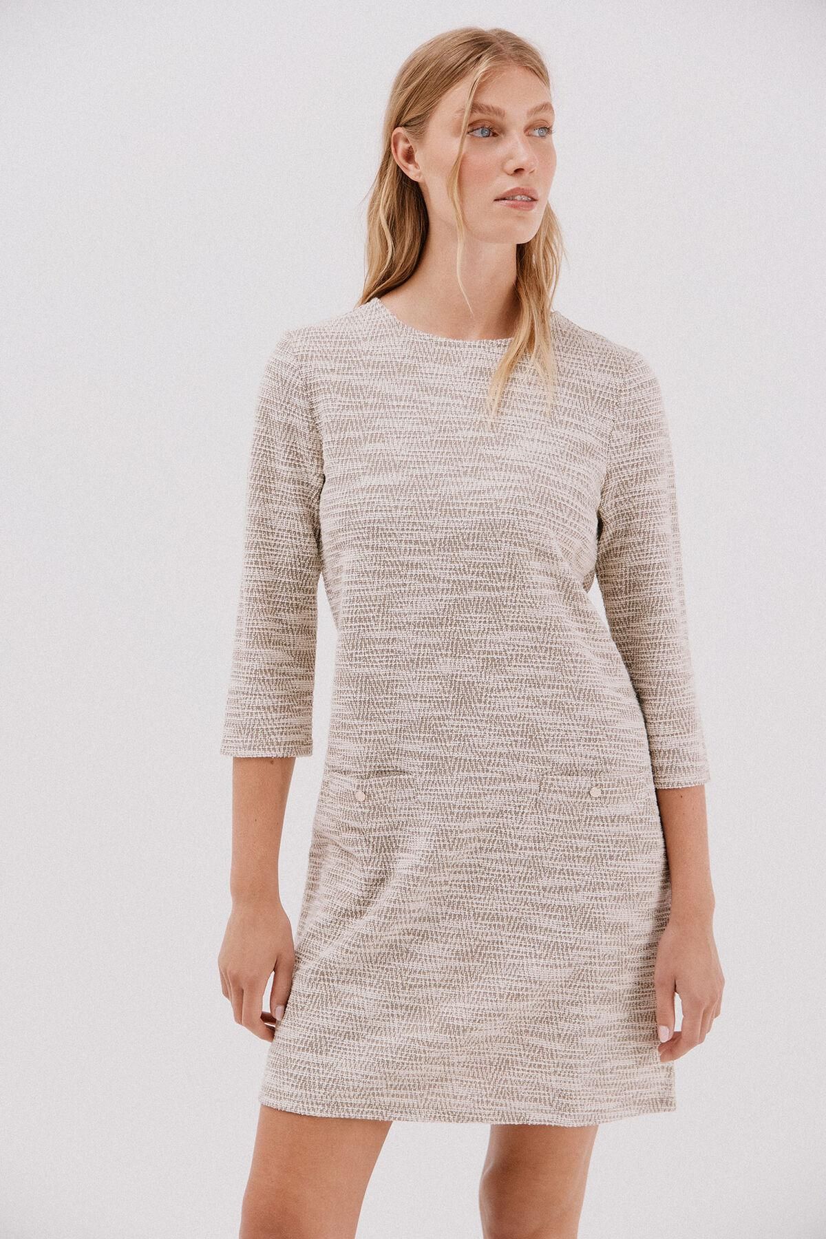 꼬르떼피엘 트위드 7부 소매 미니 원피스 5202687 BEIGE - 상품 이미지