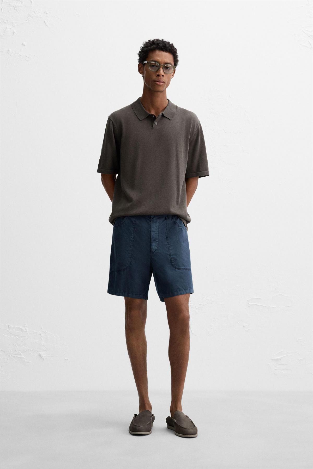 자라 미니멀 코튼블렌드 반팔 니트 폴로셔츠 9598/325 BLACK / BROWN - 상세 이미지 2
