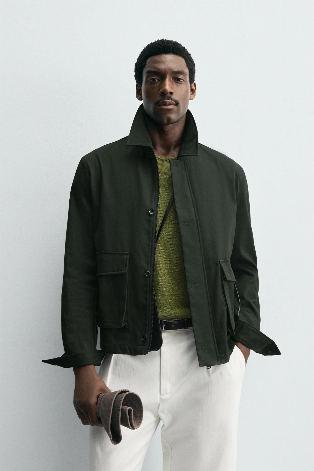 자라 미니멀 테크니컬 코튼 포켓 재킷 5854/020 DARK GREEN - 상세 이미지 3