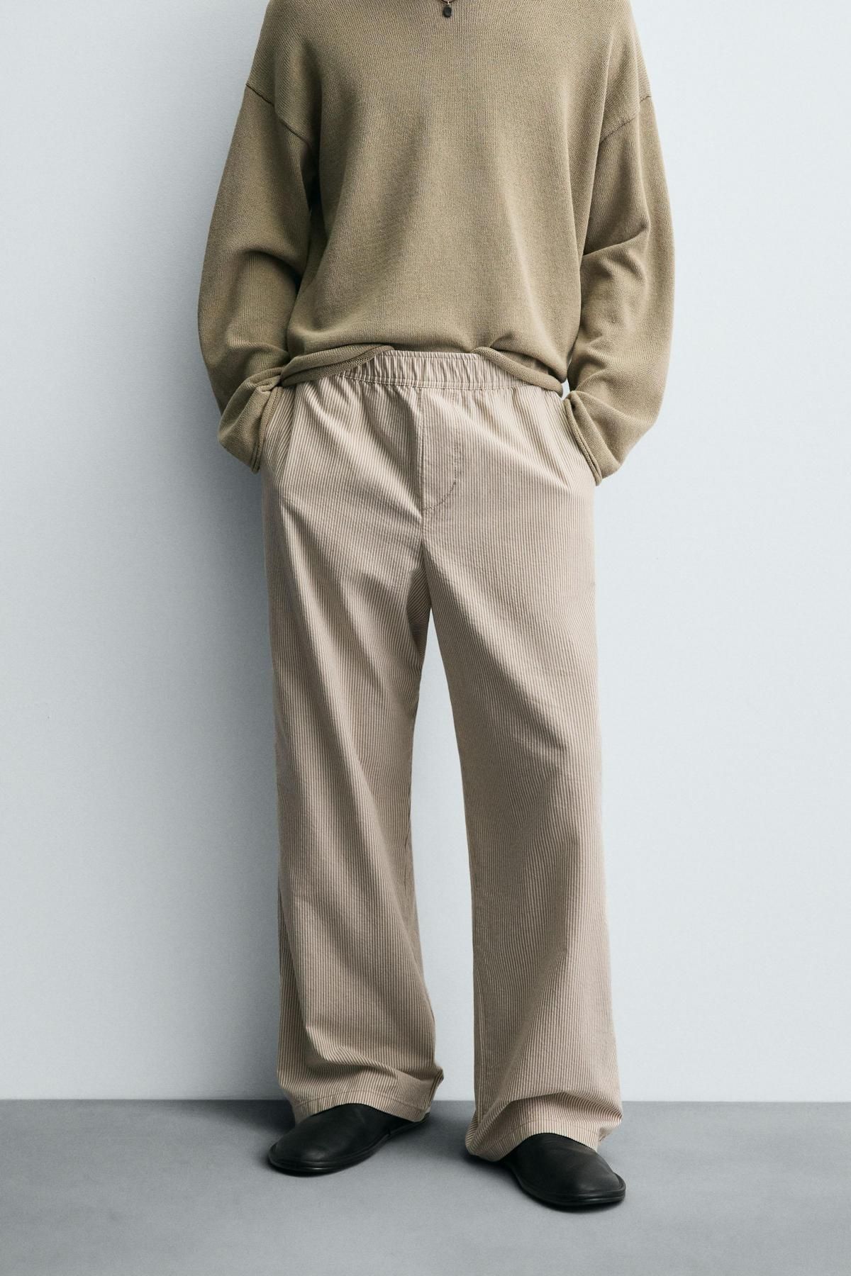 자라 코튼 스트라이프 릴랙스핏 와이드 팬츠 5862/390 STRIPED - 메인 이미지