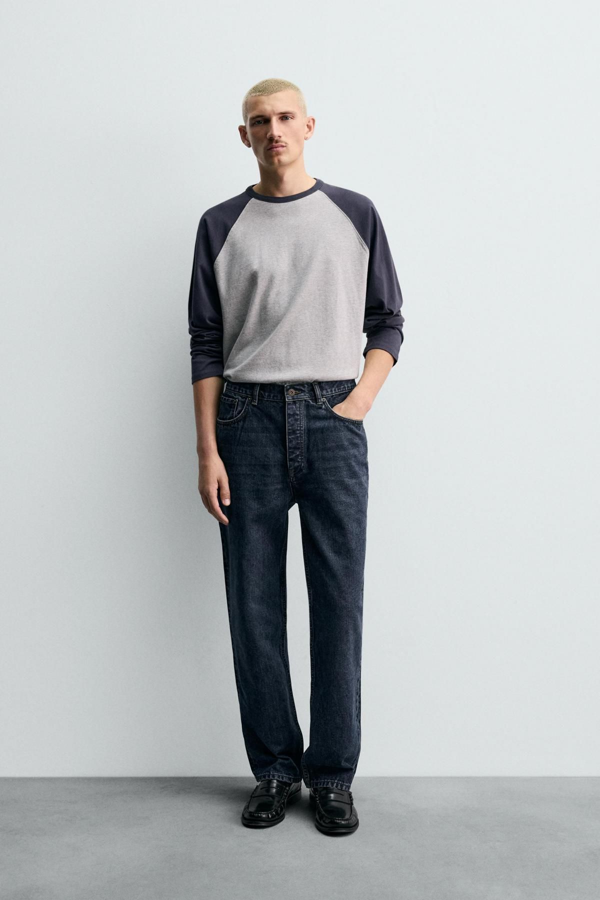 자라 컬러블록 래글런 긴팔 티셔츠 1501/340 GREY / BLUE - 상세 이미지 2