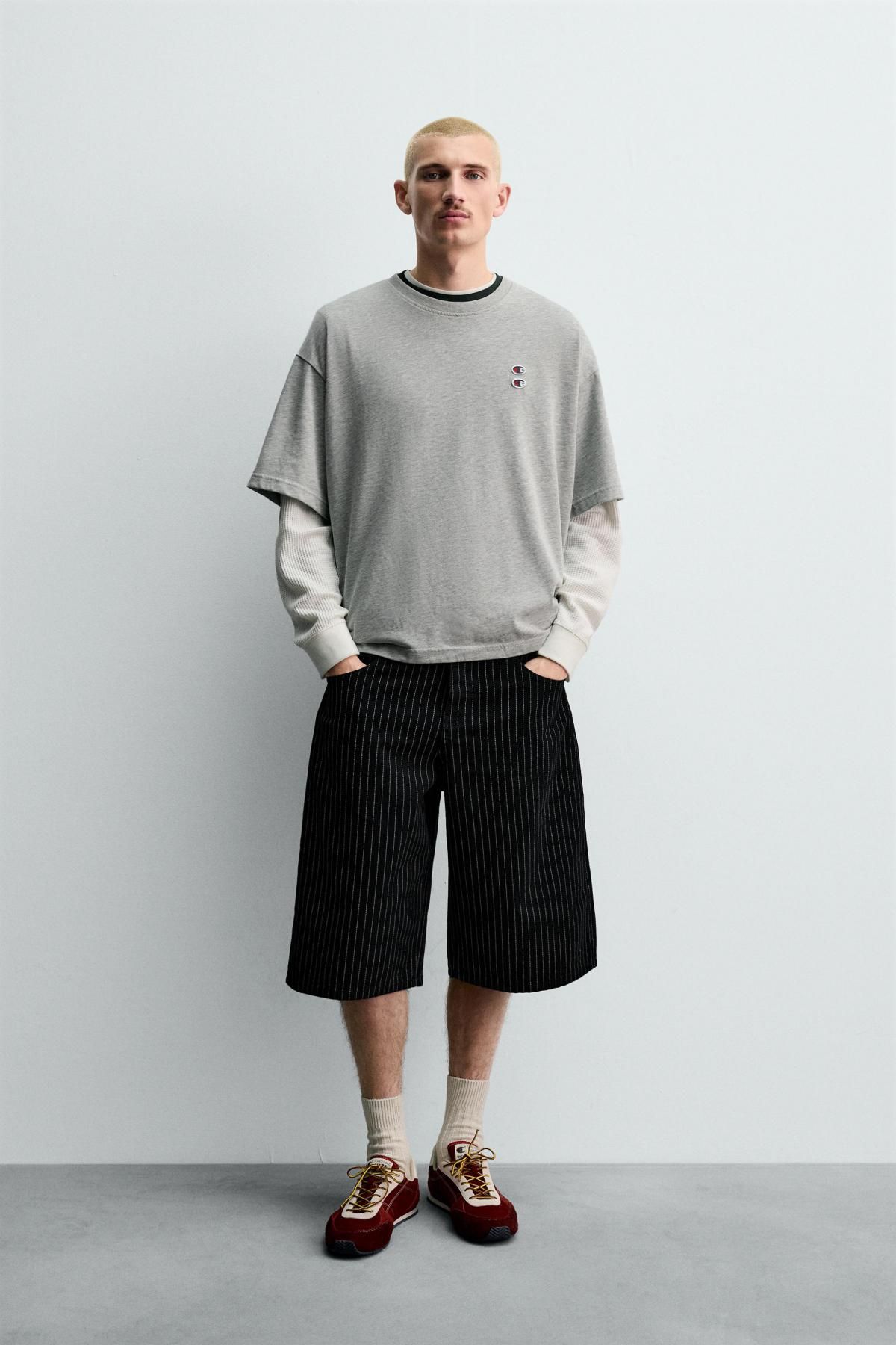 자라 박시핏 코튼 패치 반팔 티셔츠 X 챔피온 4087/374 GREY MARL - 상세 이미지 2
