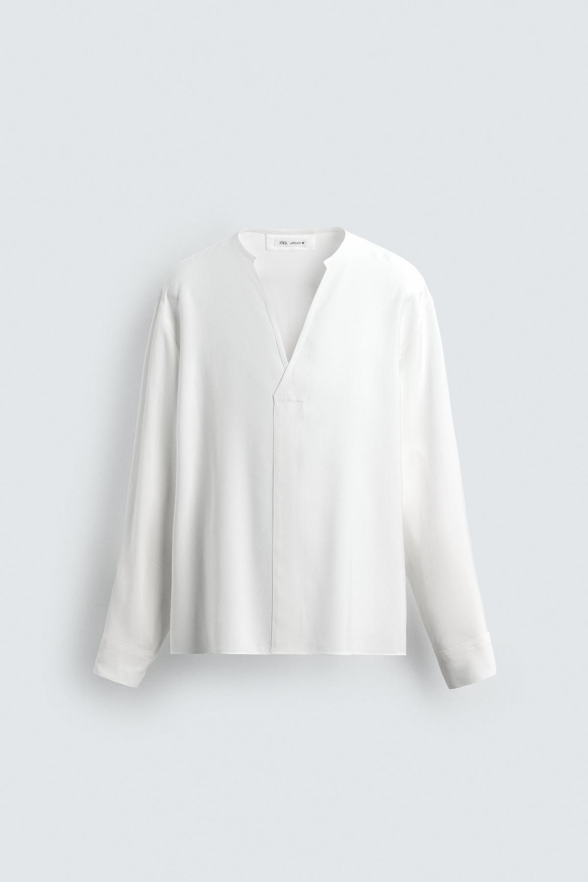 자라 모달브렌드 브이넥 릴렉스핏 긴팔 셔츠 5985/167 OYSTER-WHITE - 메인 이미지