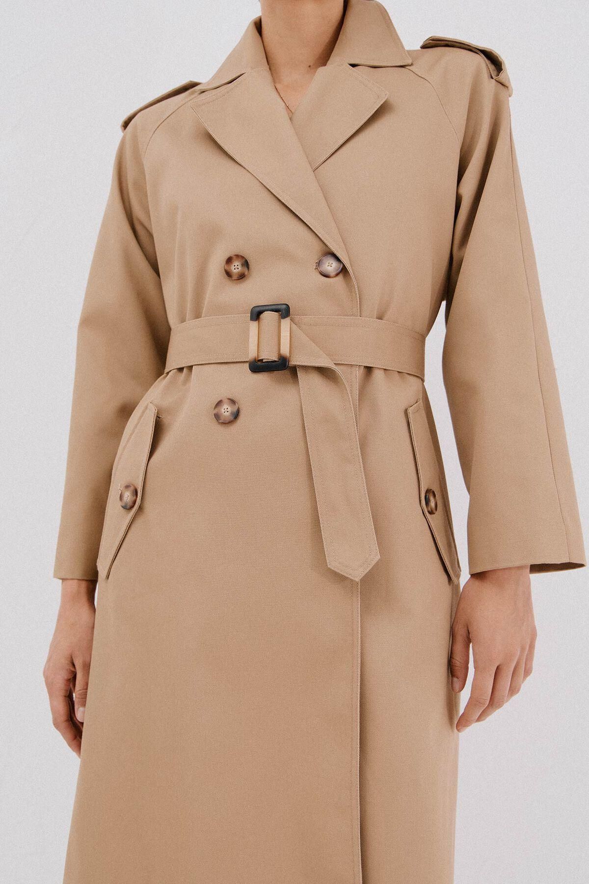 꼬르떼피엘 베이지 더블버튼 벨트 롱 트렌치코트 6612737 BEIGE - 상세 이미지 5