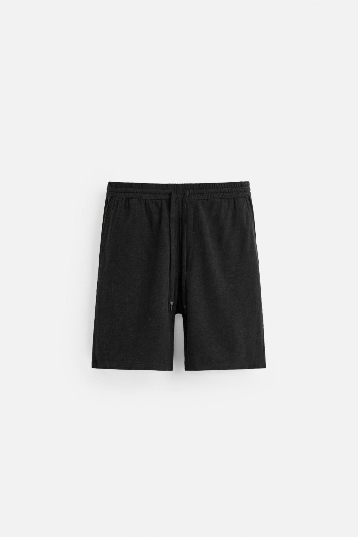 자라 리넨 혼방 테크니컬 버뮤다 반바지 1437/402 BLACK - 메인 이미지