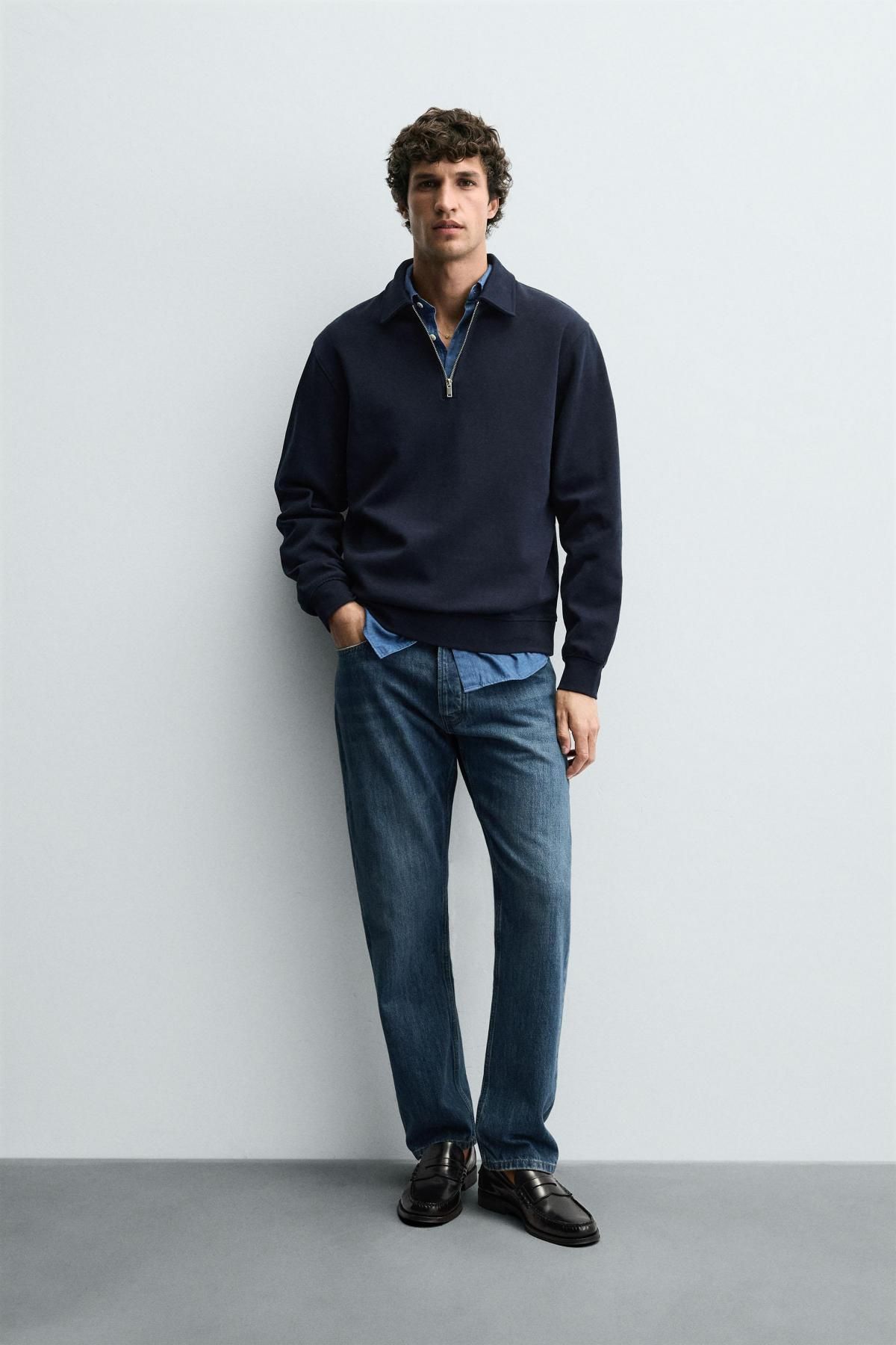 자라 테크니컬 인터록 하프집업 긴팔 폴로셔츠 4092/380 NAVY BLUE - 상세 이미지 2