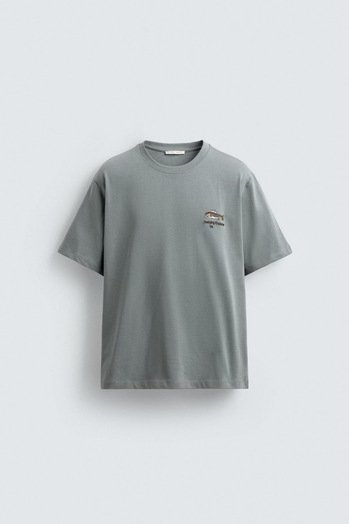 자라 테크니컬 레귤러핏 자수 반팔 티셔츠 1165/315 LIGHT BLUE - 메인 이미지