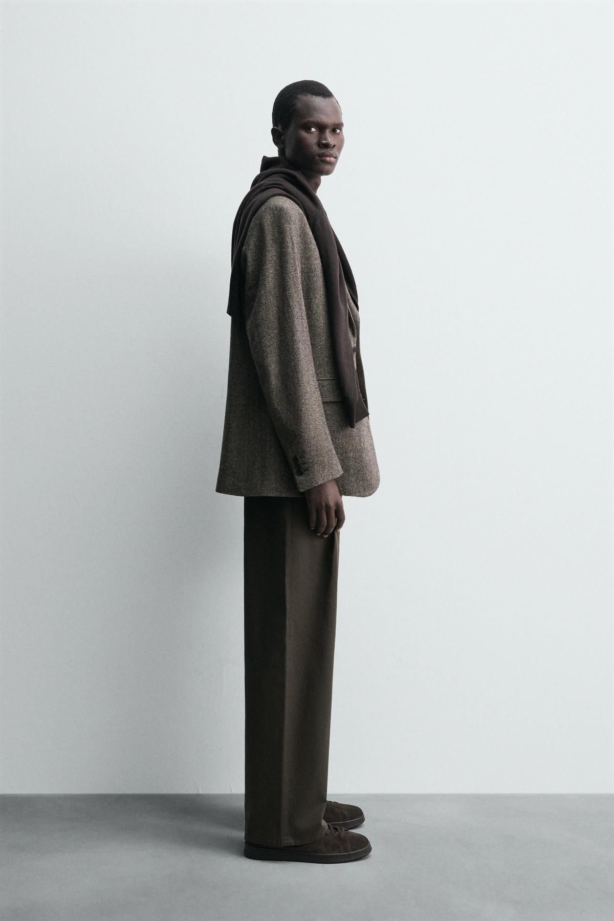 자라 테크니컬 린넨 울 클래식 테일러드 재킷 1564/158 BLACK / BROWN - 상세 이미지 5