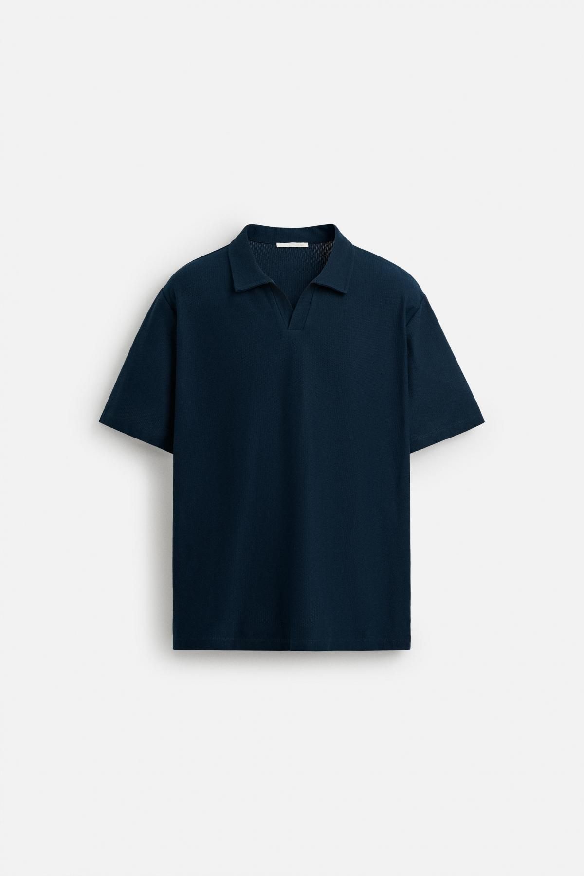 자라 텍스처 네이비 반팔 폴로셔츠 5372/301 NAVY BLUE - 메인 이미지