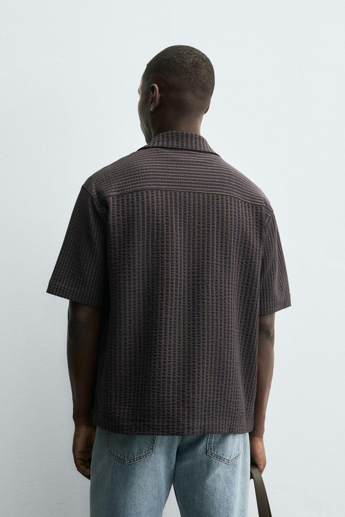 자라 테크니컬 시어서커 컴포트 반팔 셔츠 4092/346 BROWN-BLUE - 상세 이미지 4
