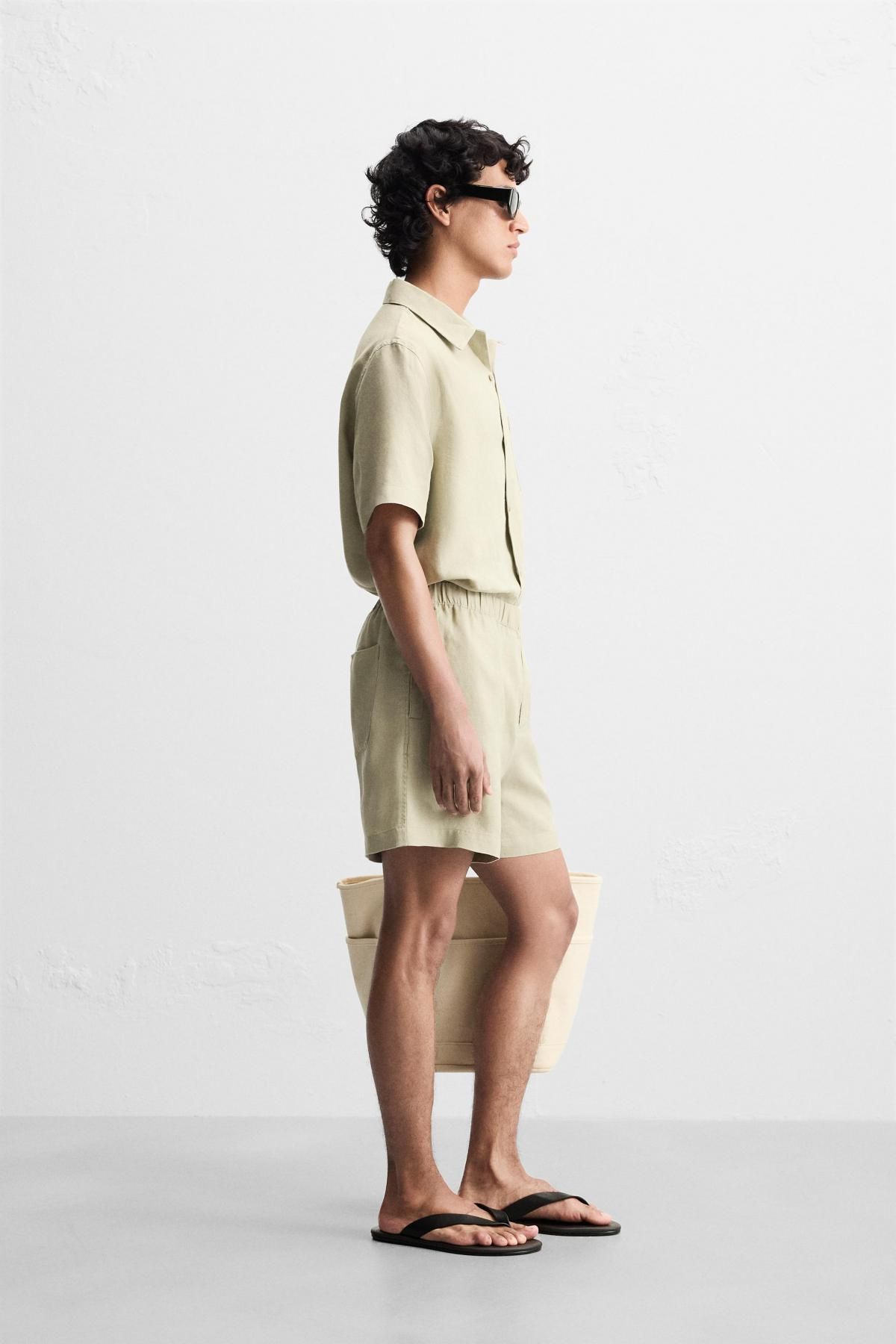 자라 리넨 쿨링 반팔 셔츠 4336/181 LIGHT BEIGE - 상세 이미지 5