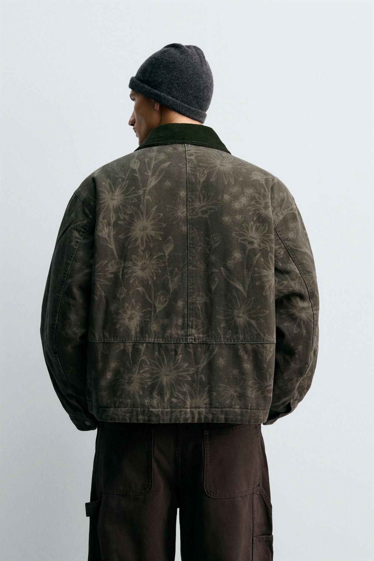 자라 플라워 프린트 코튼 크롭 재킷 3918/303 DARK KHAKI - 상세 이미지 4