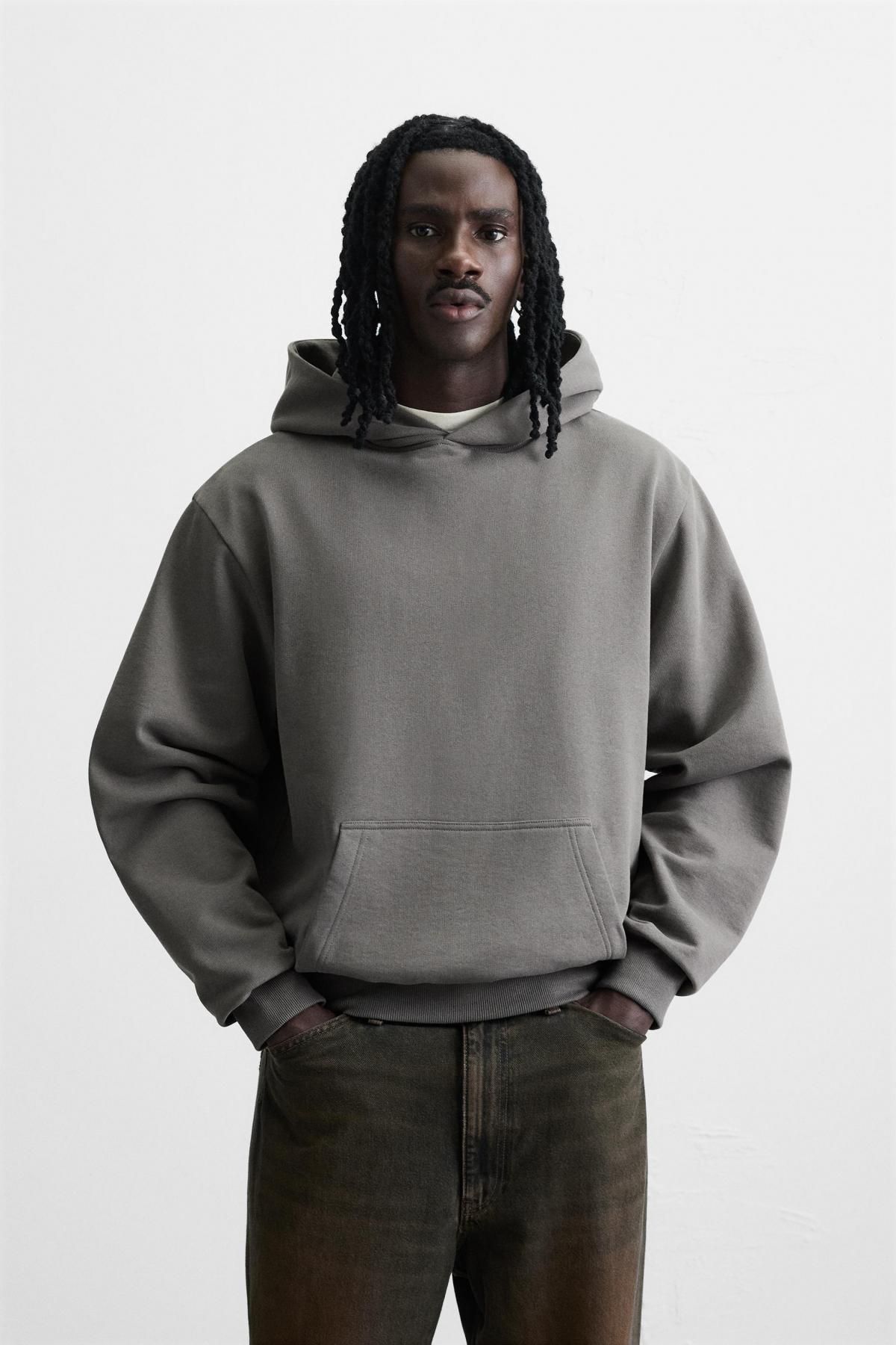 자라 베이직 그레이 코튼 후드 스웨트셔츠 0761/370 ANTHRACITE GREY - 상세 이미지 3