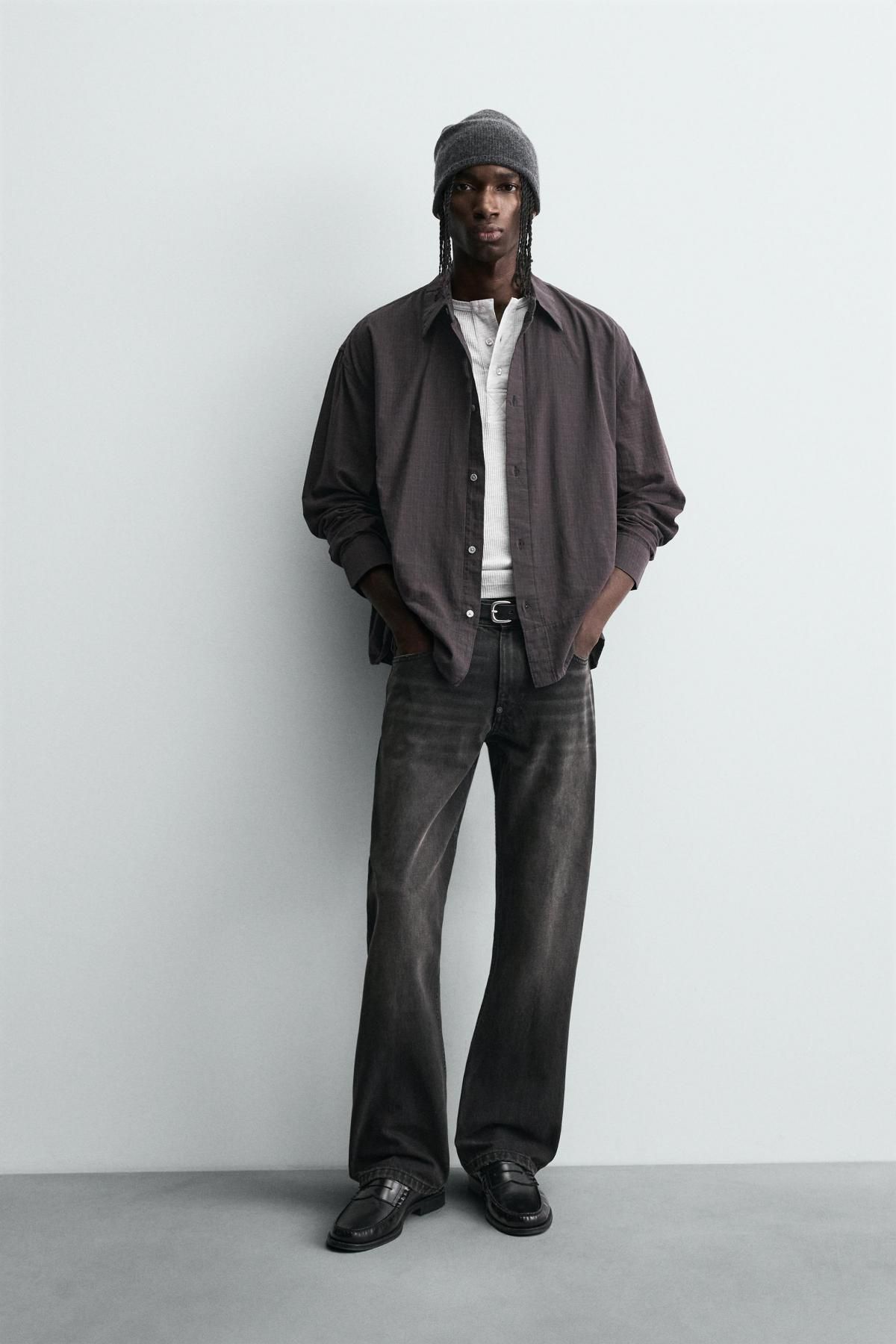 자라 테크니컬 릴랙스핏 체크 긴팔 셔츠 6987/375 BLACK / BROWN - 상세 이미지 2