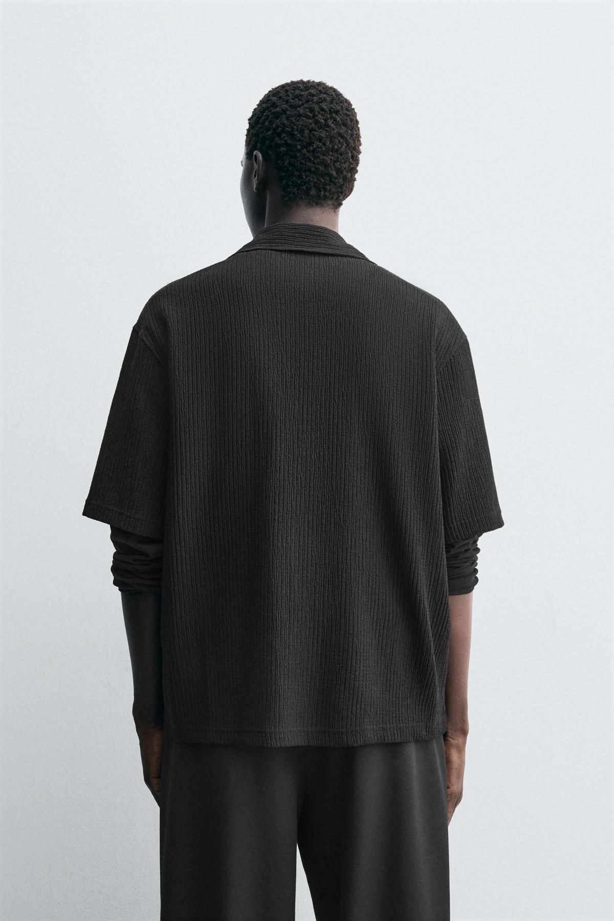 자라 테크니컬 텍스처 릴랙스핏 반팔 셔츠 4087/377 BLACK - 상세 이미지 4