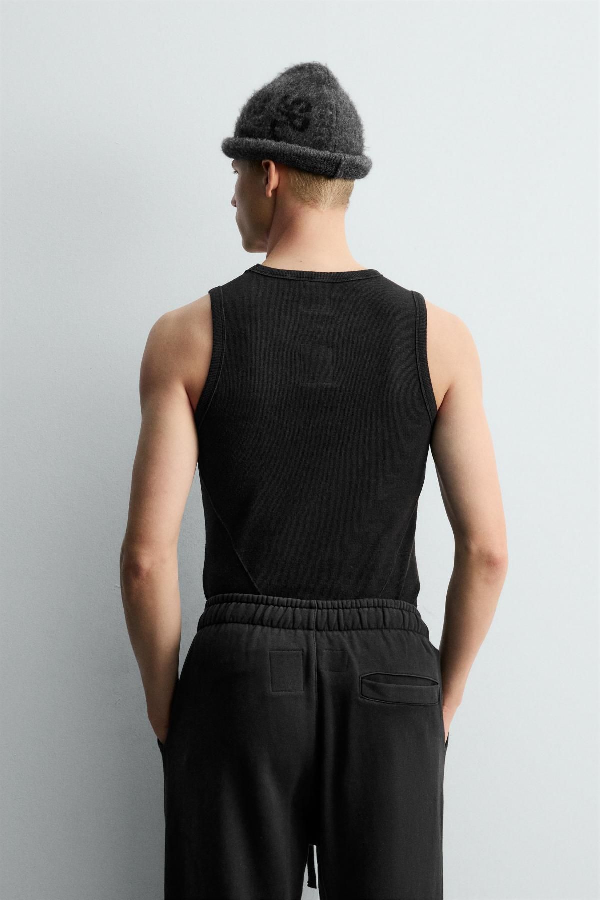 자라 슬림핏 블랙 탱크 티셔츠 X SRA 0722/343 BLACK - 상세 이미지 4