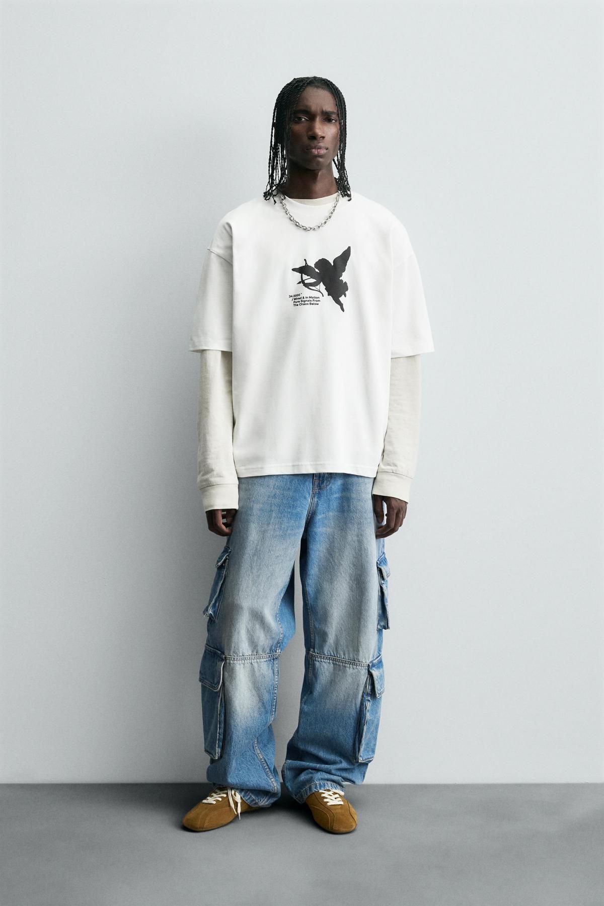 자라 러버라이즈 프린트 반팔 티셔츠 1165/308 OYSTER-WHITE - 상세 이미지 2