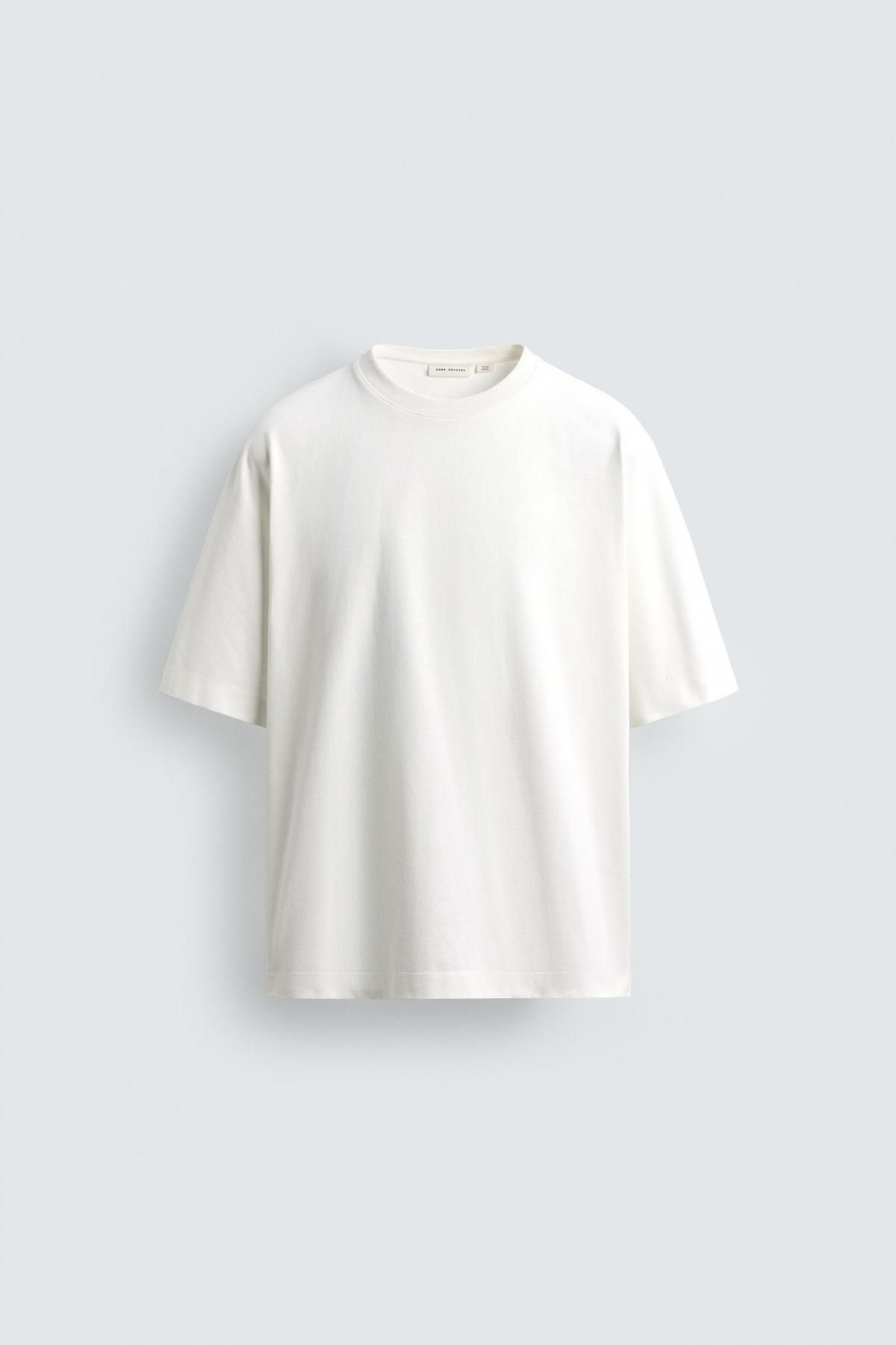 자라 헤비웨이트 컴팩트 코튼 라운드 반팔 티셔츠 4161/306 OYSTER-WHITE - 메인 이미지