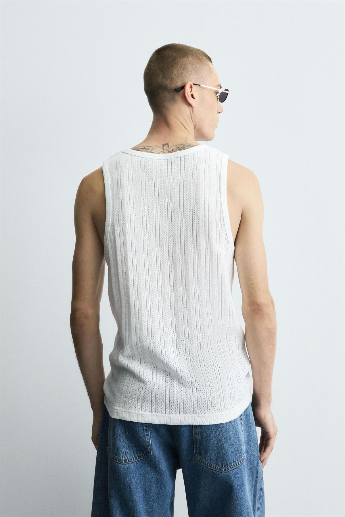 자라 레귤러핏 라운드넥 자수 골지 민소매 티셔츠 3665/340 OYSTER-WHITE - 상세 이미지 4