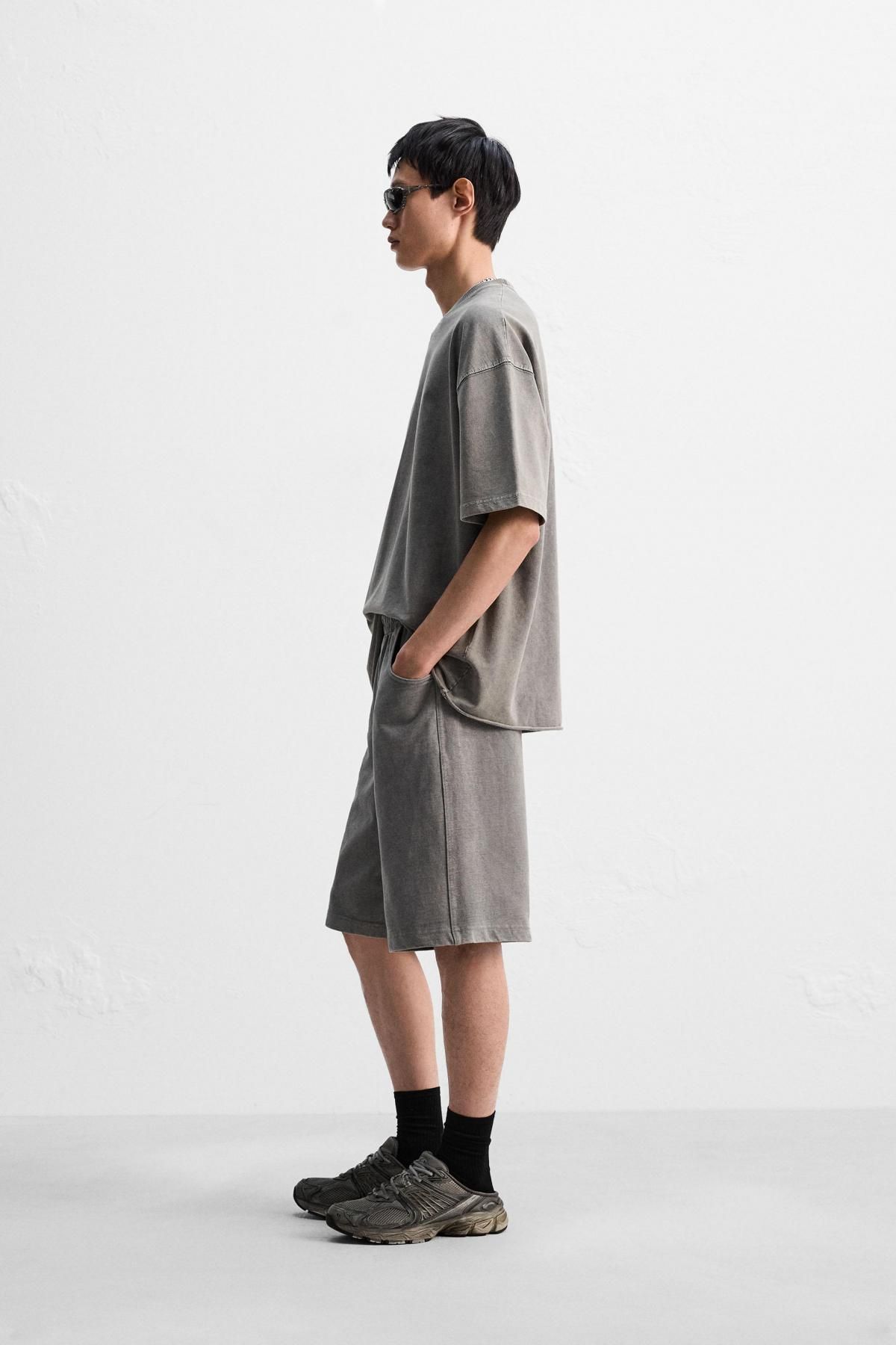 자라 조거 와이드핏 배기 반바지 4729/999 LIGHT GREY - 상세 이미지 5