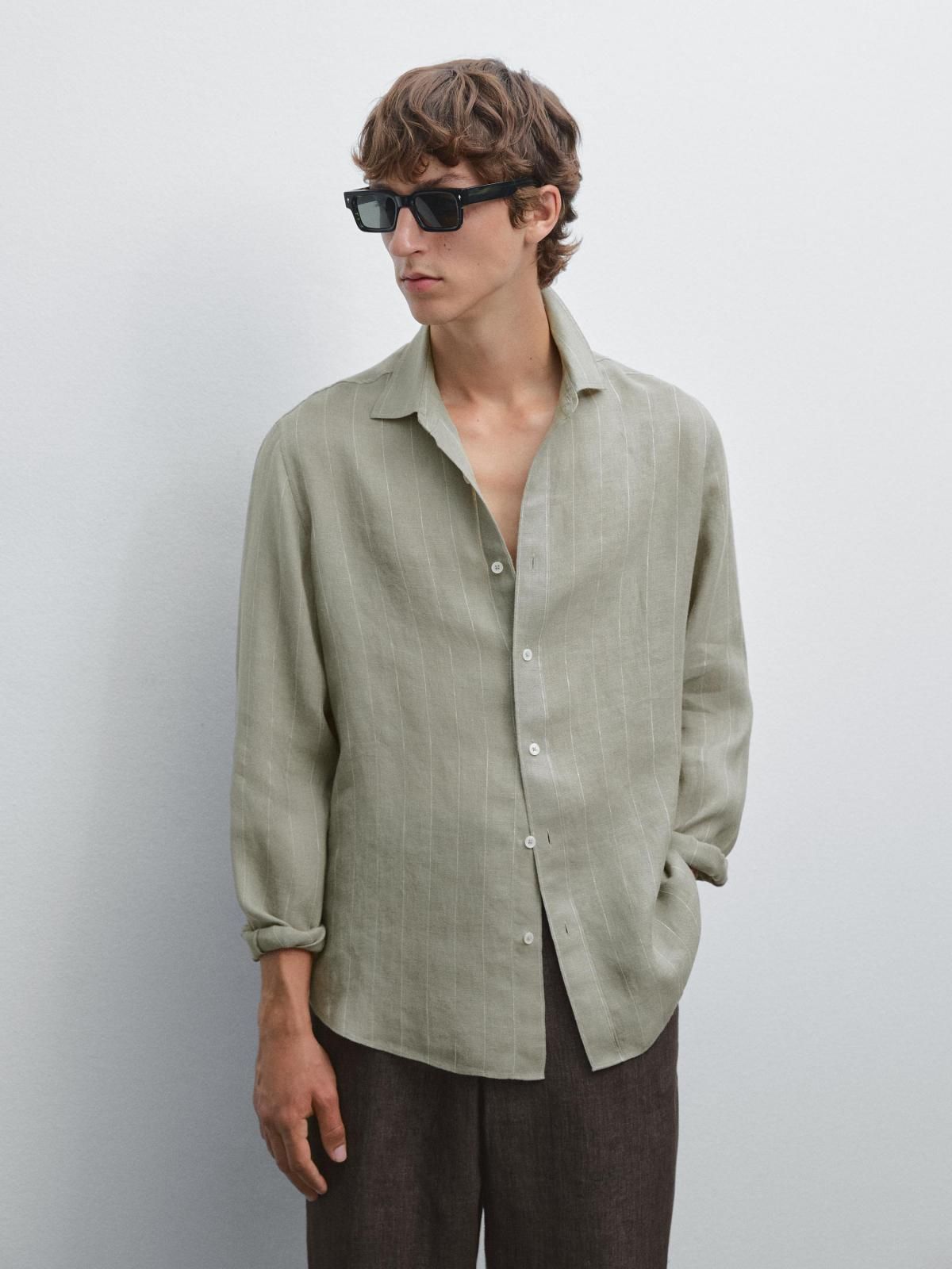 마시모두띠 리넨 스트라이프 레귤러핏 긴팔셔츠 1754/251 PALE GREEN - 상품 이미지