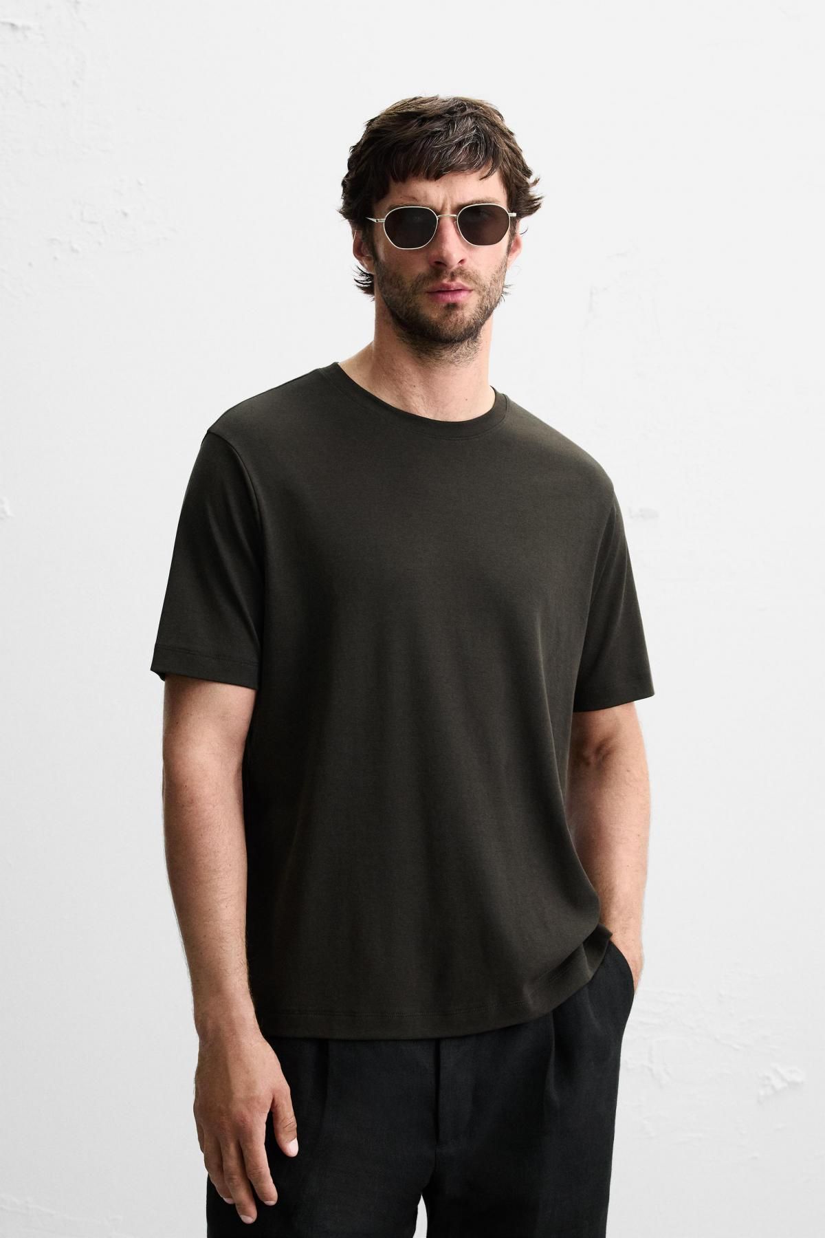 자라 수피마 코튼 레귤러핏 반팔 티셔츠 3431/300 DARK BROWN - 상세 이미지 3